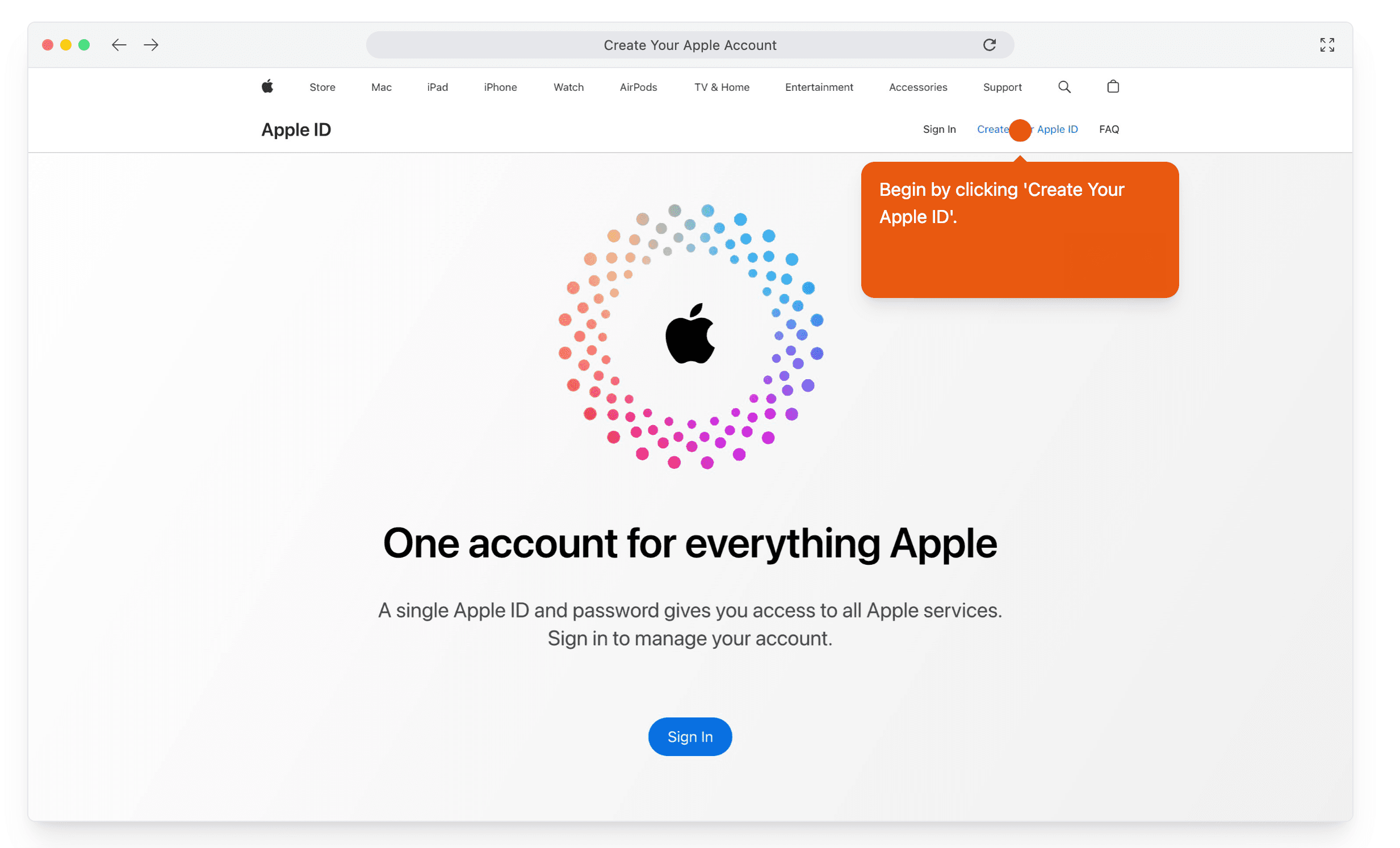 Apple ID creation page
