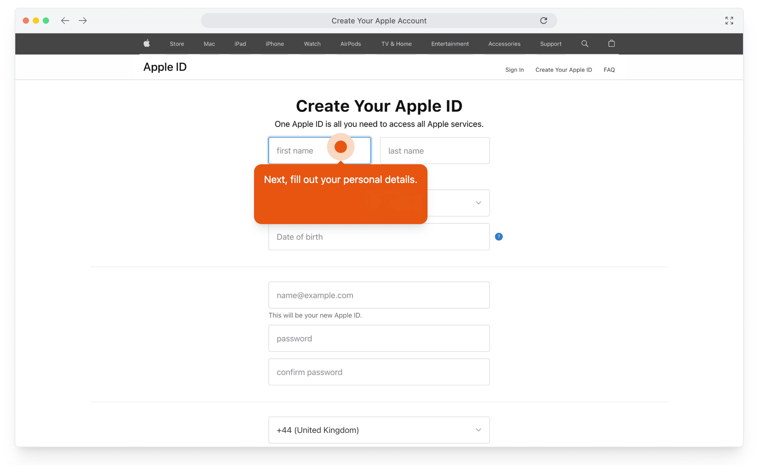 Personal information form