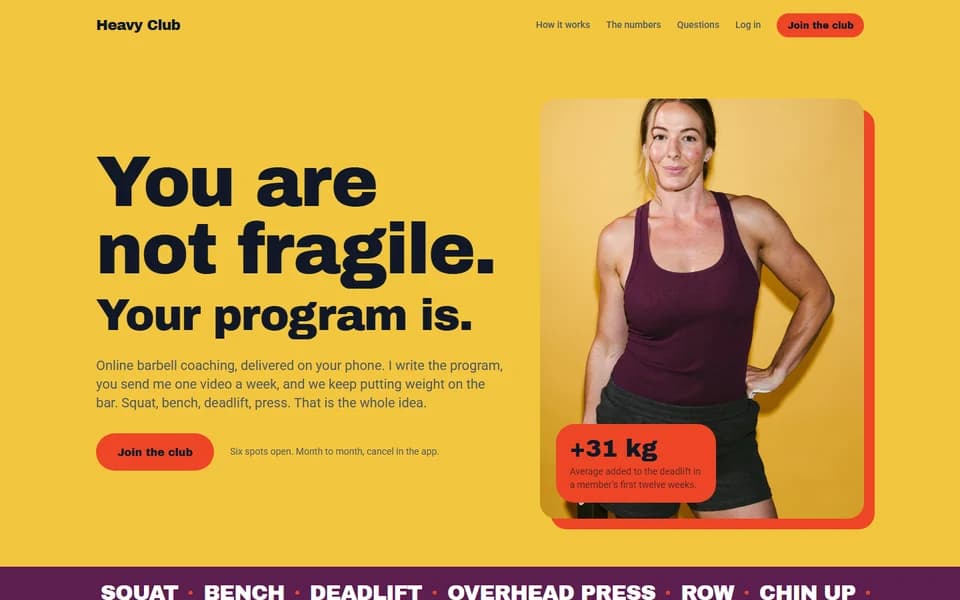 Heavy Club landing page on desktop