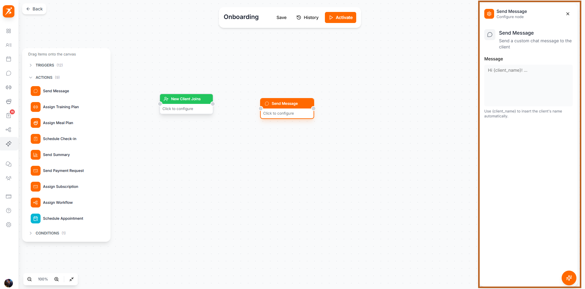 Send message action configuration