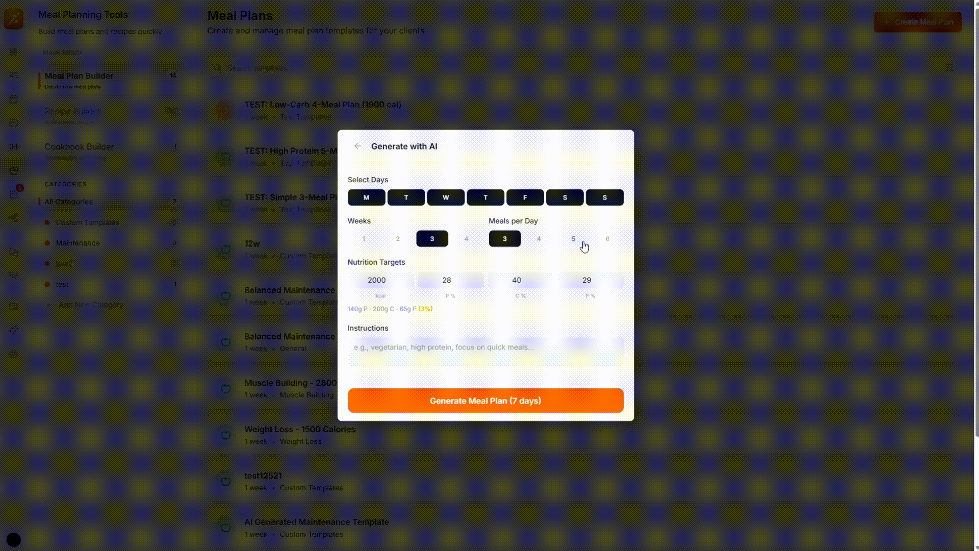 AI generating a meal plan
