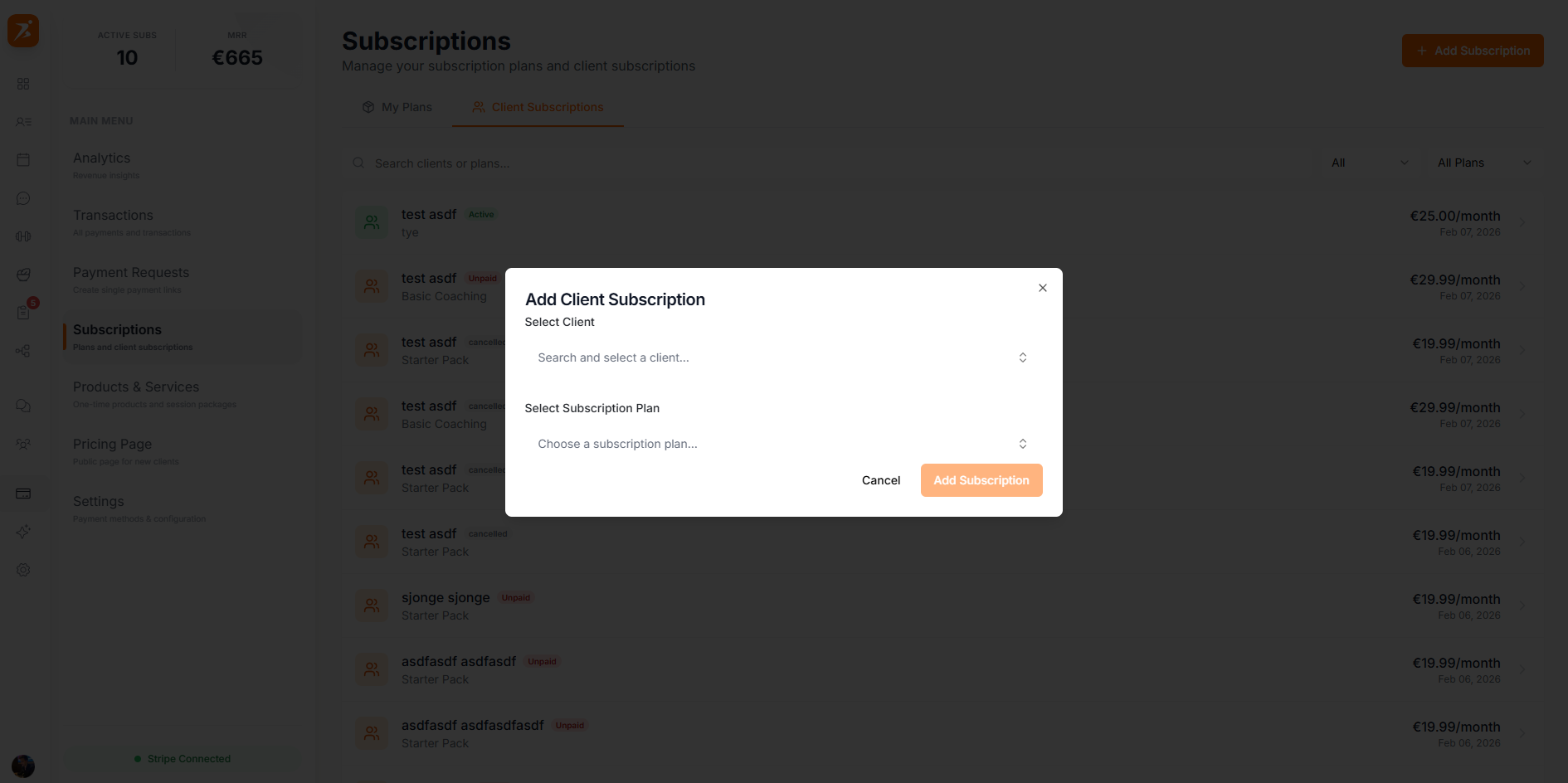 Assign subscription to client