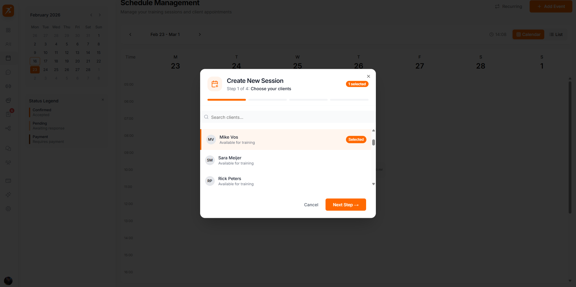 4-step booking wizard