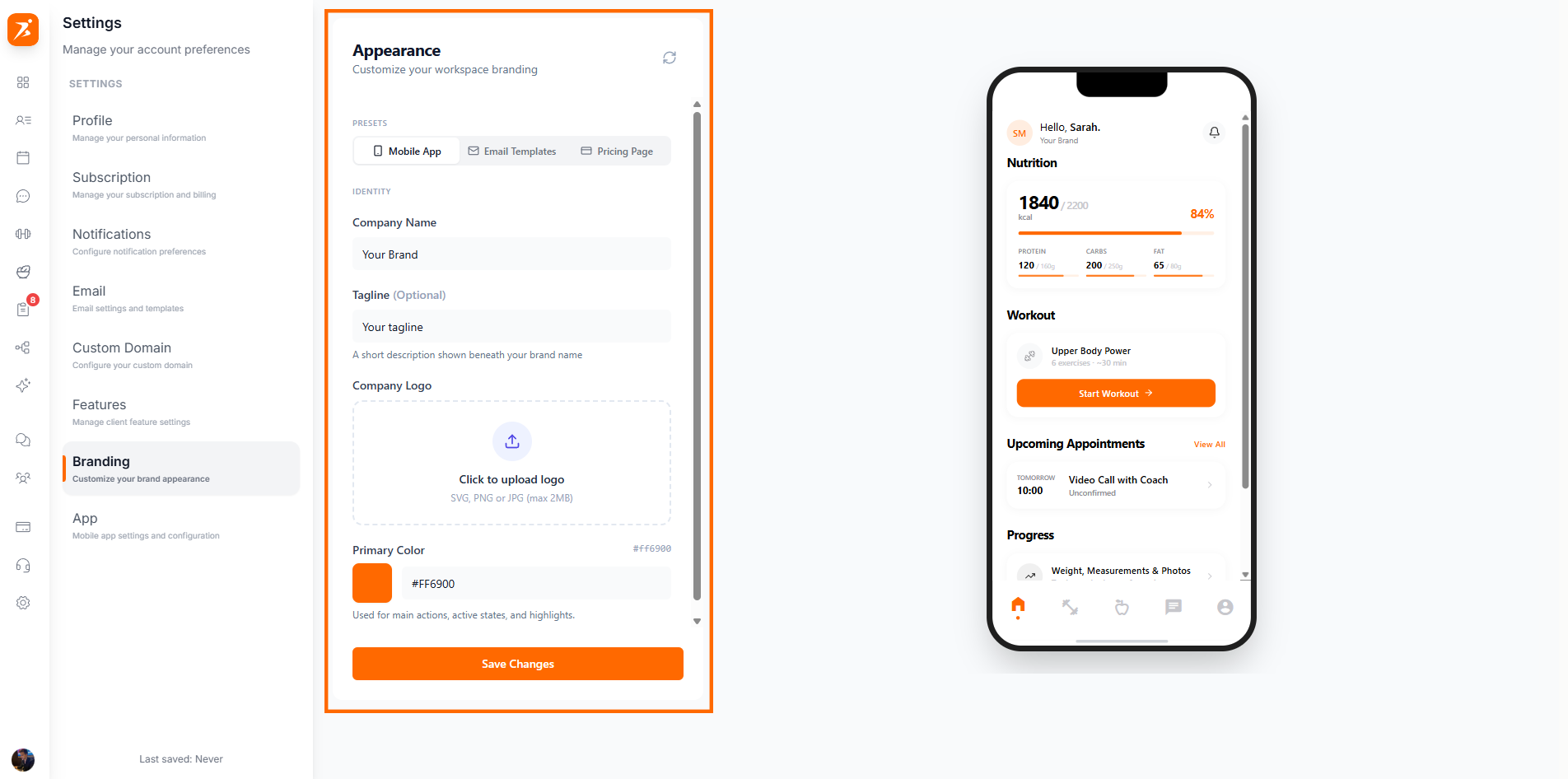 Brand identity settings