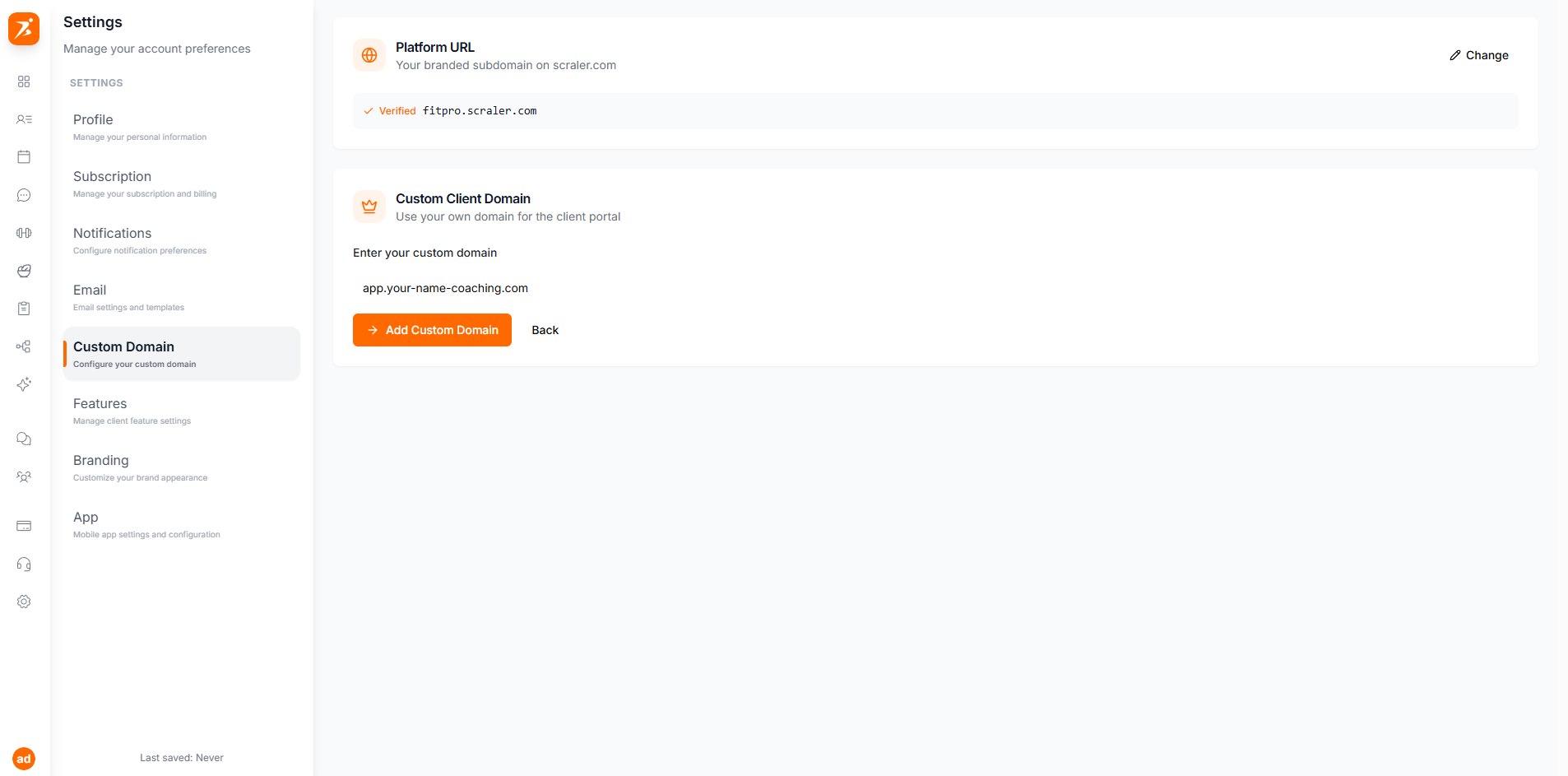 Enter custom domain in Scraler