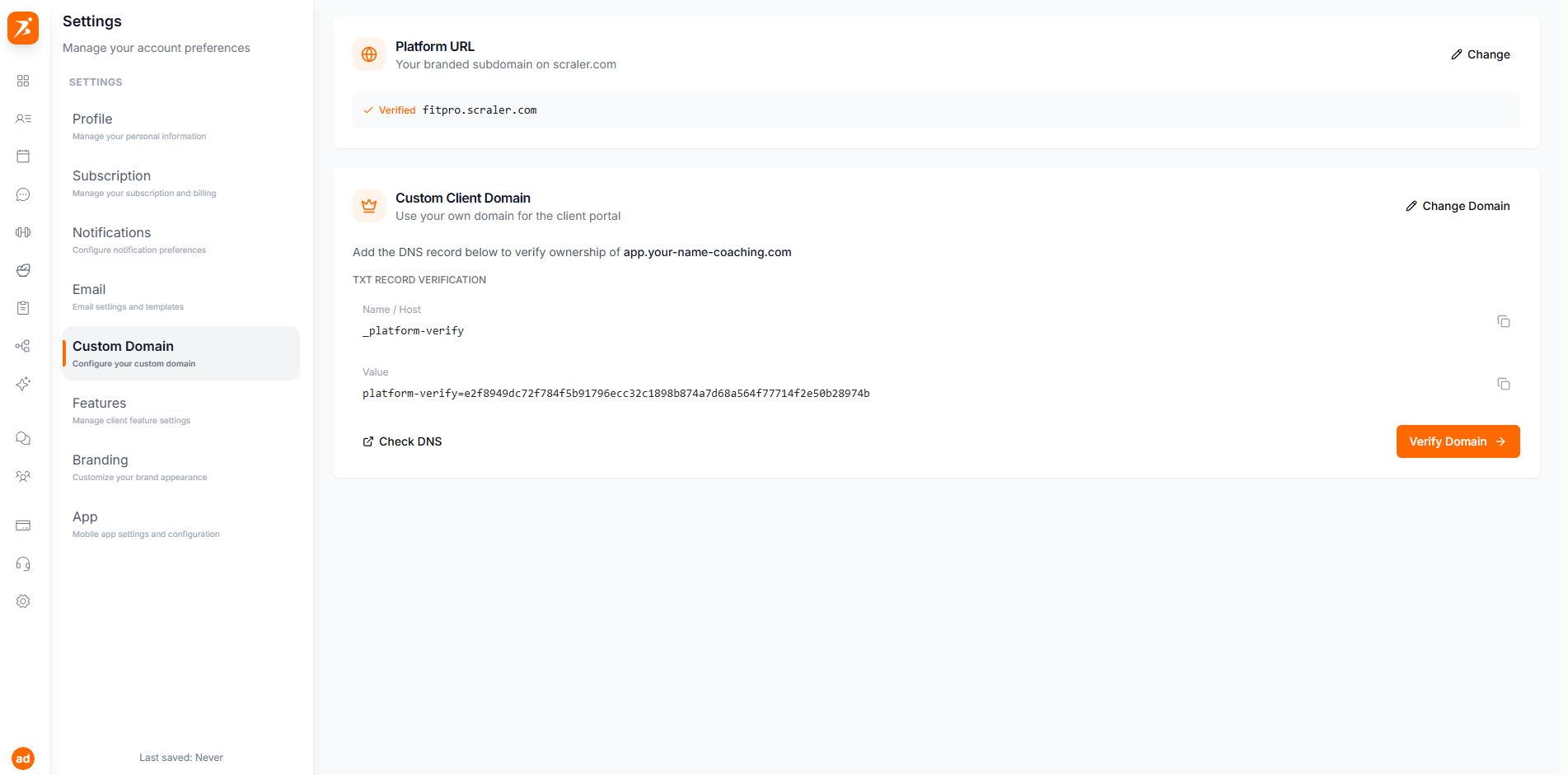 TXT verification code shown by Scraler