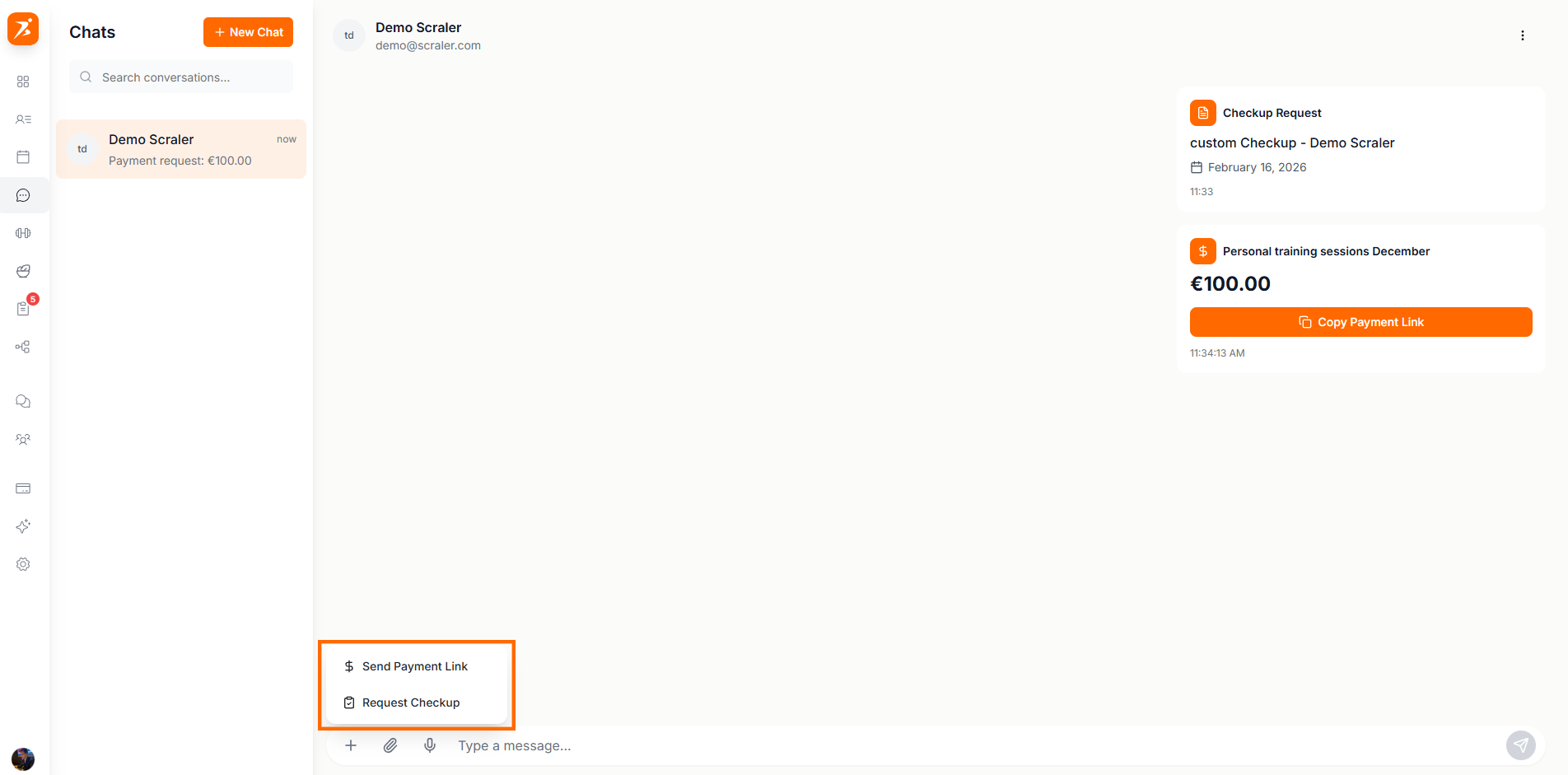Quick actions menu and message actions