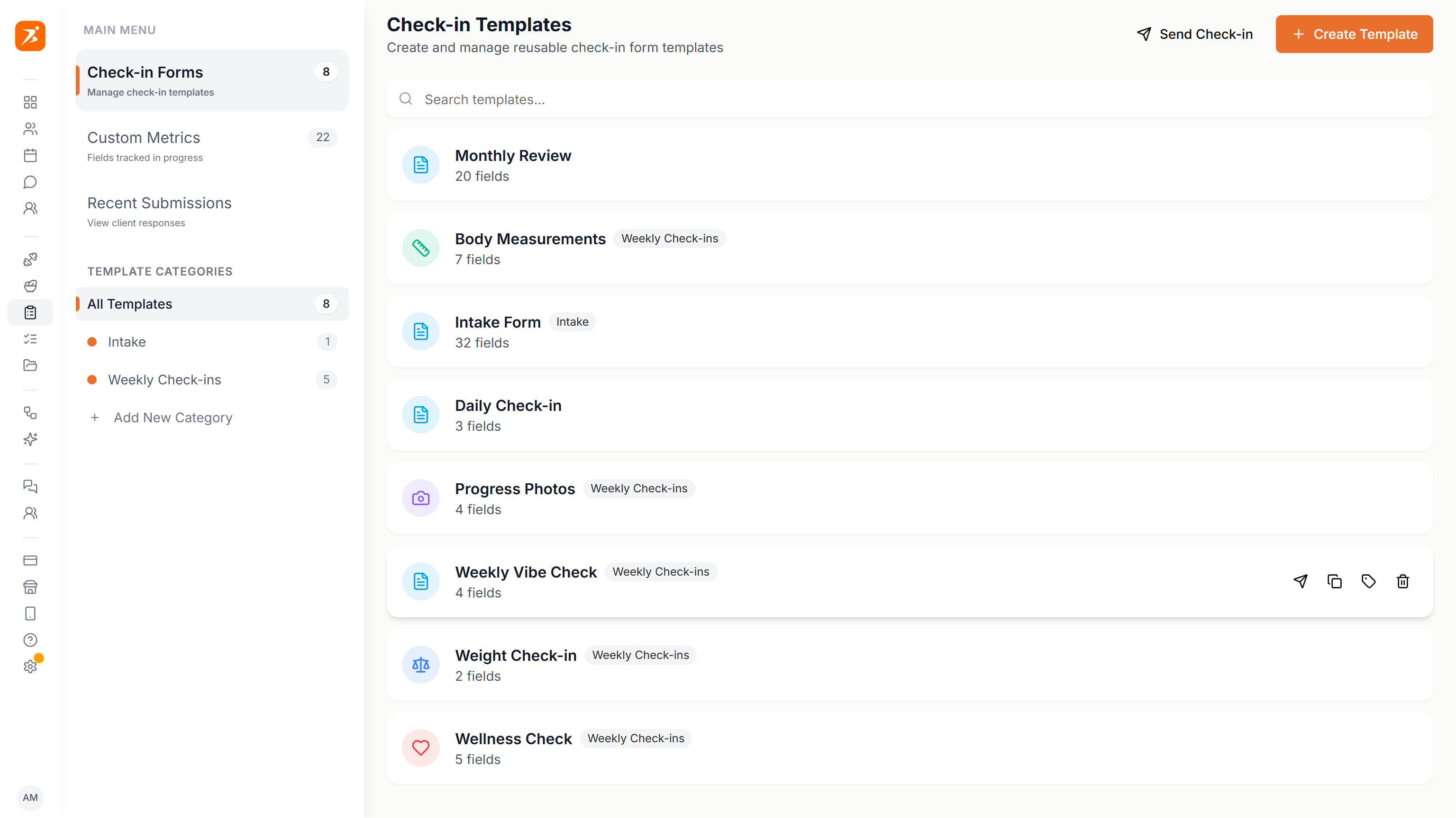Check-in templates list