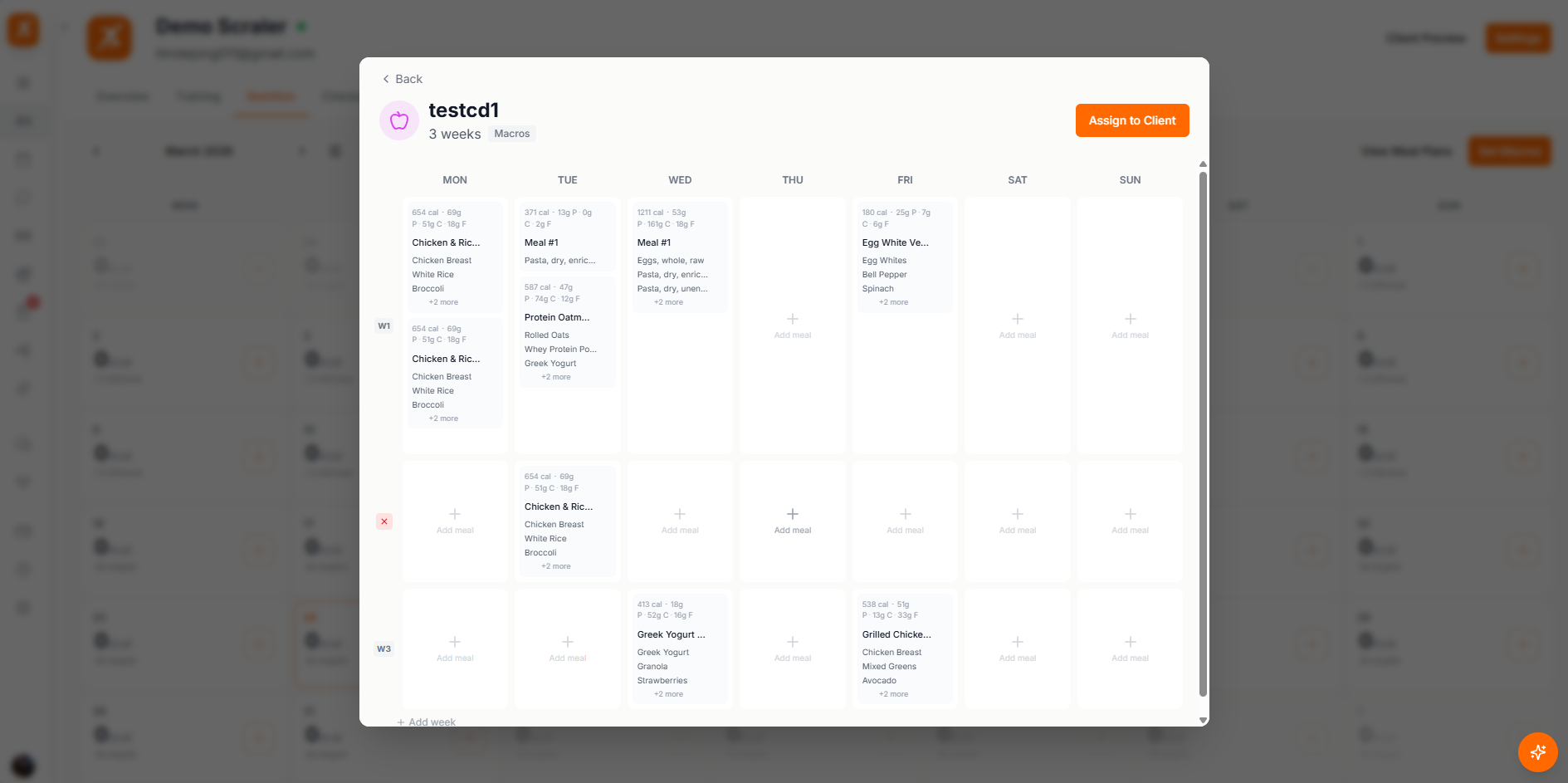 Assign meal plan dialog