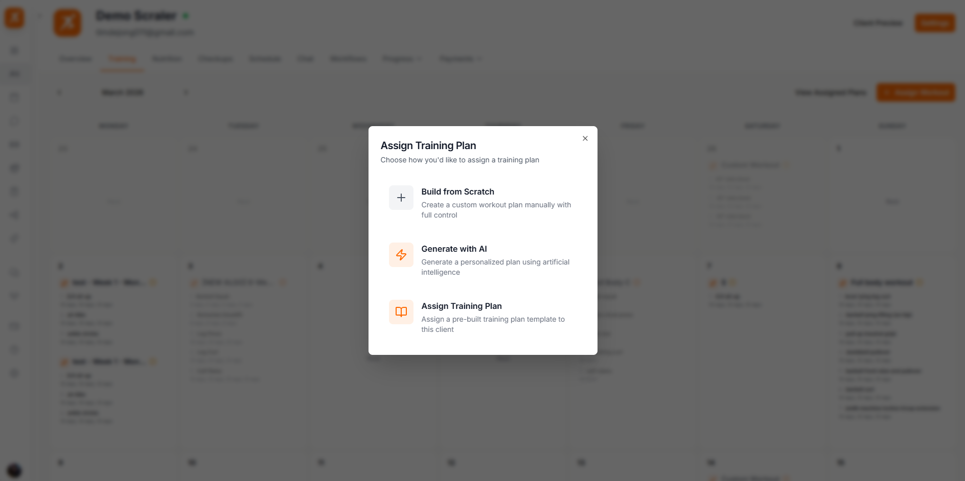 Assign training plan dialog