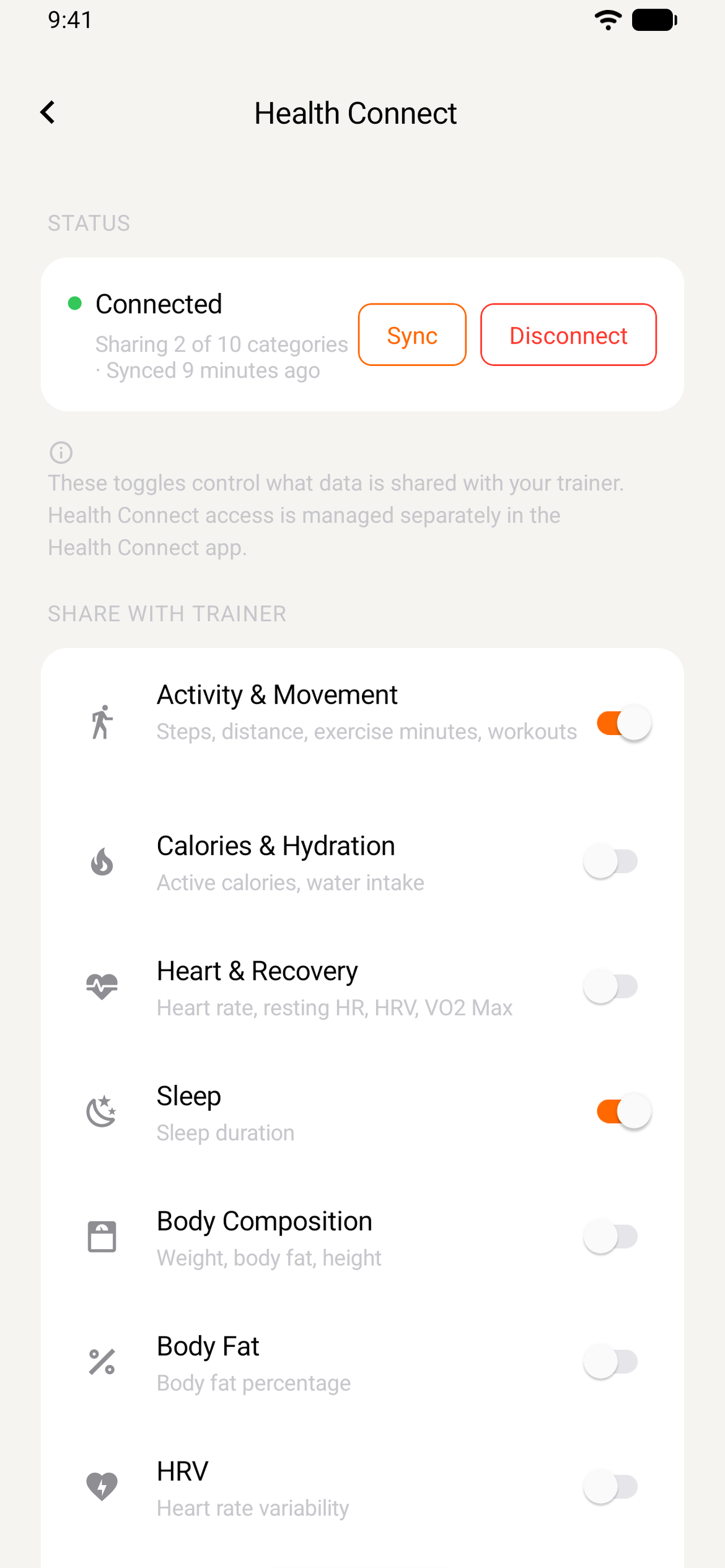 Client health settings