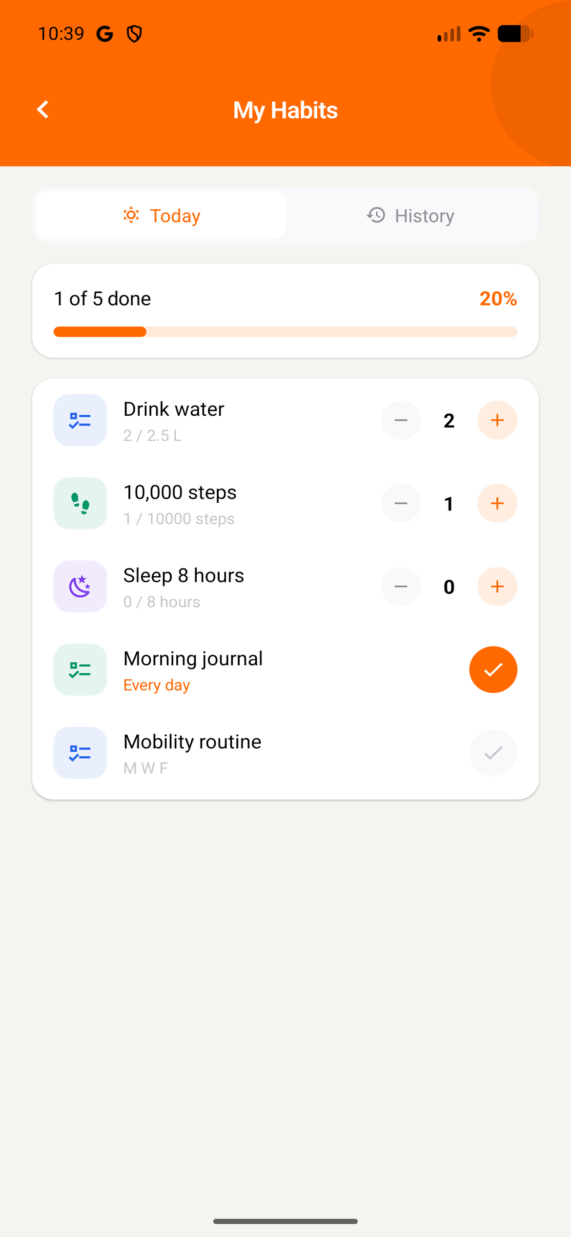 Habits in the client app
