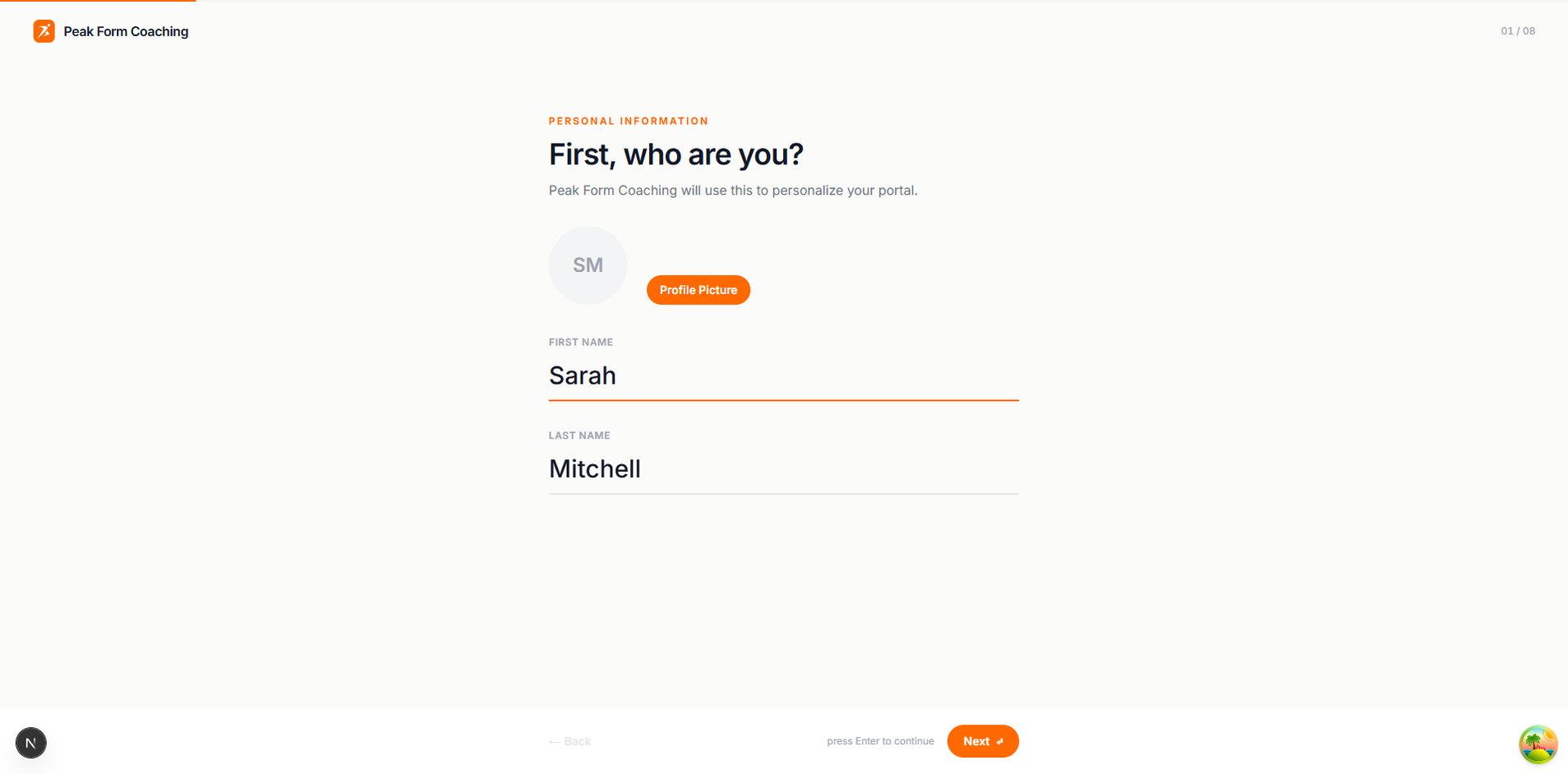Client onboarding wizard