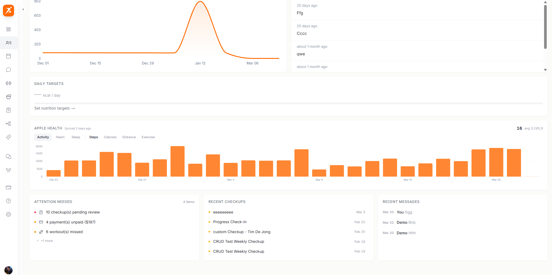 Client recent activity feed