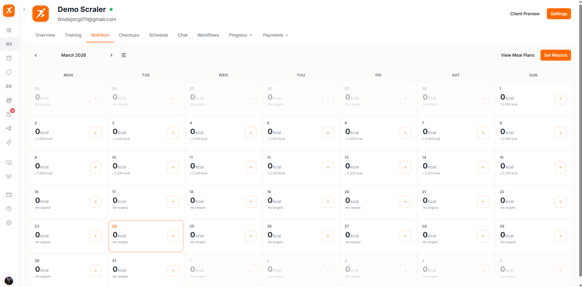 Client nutrition tab