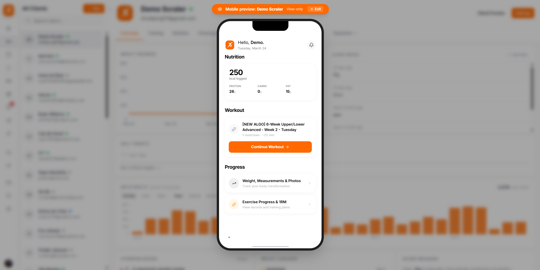 Client mobile app preview