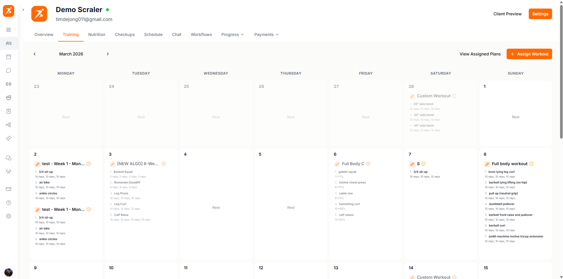 Client training calendar