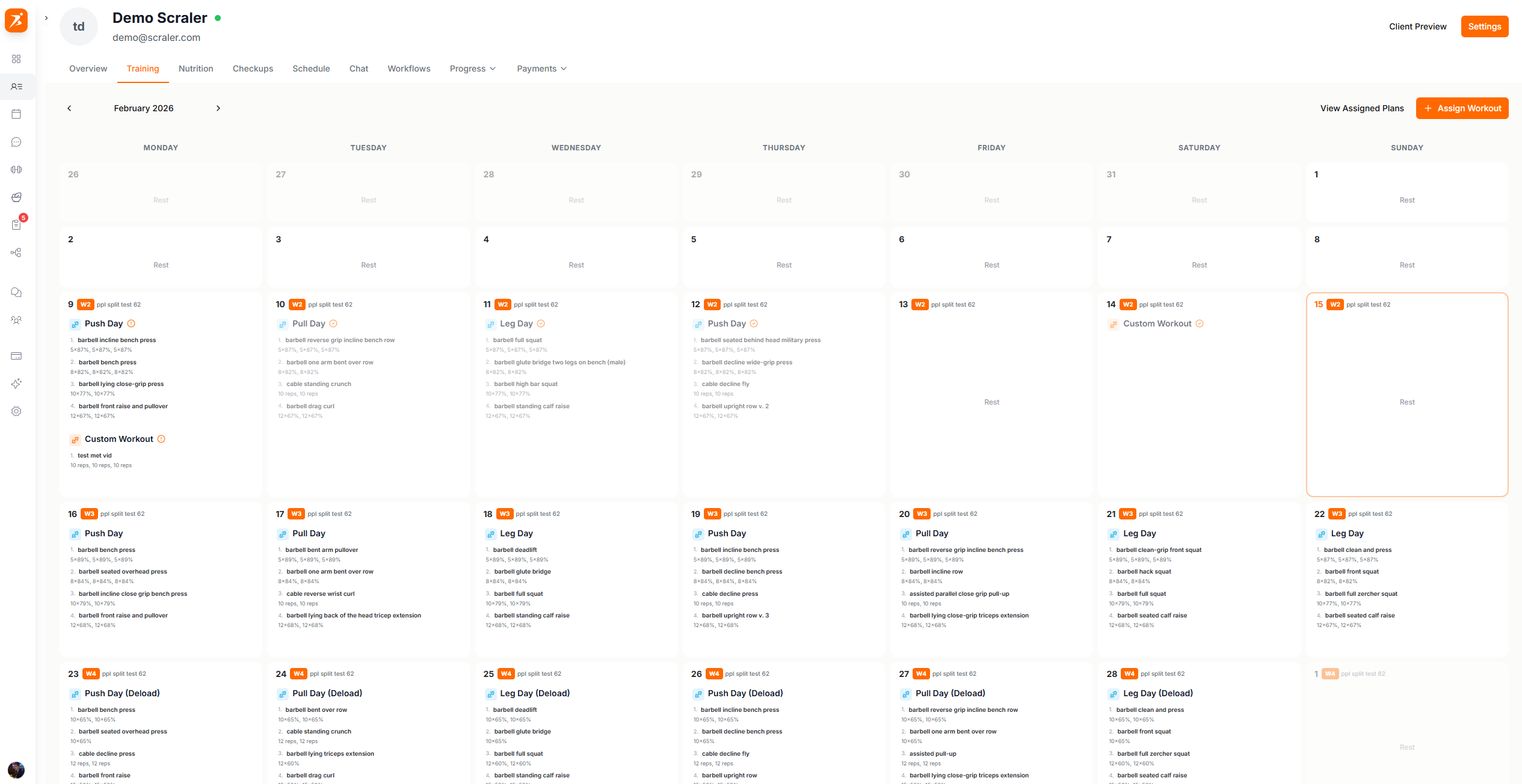Client training calendar
