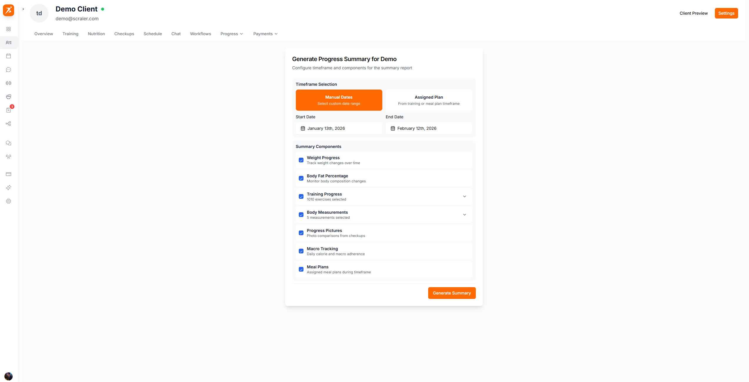 Configure progress summary