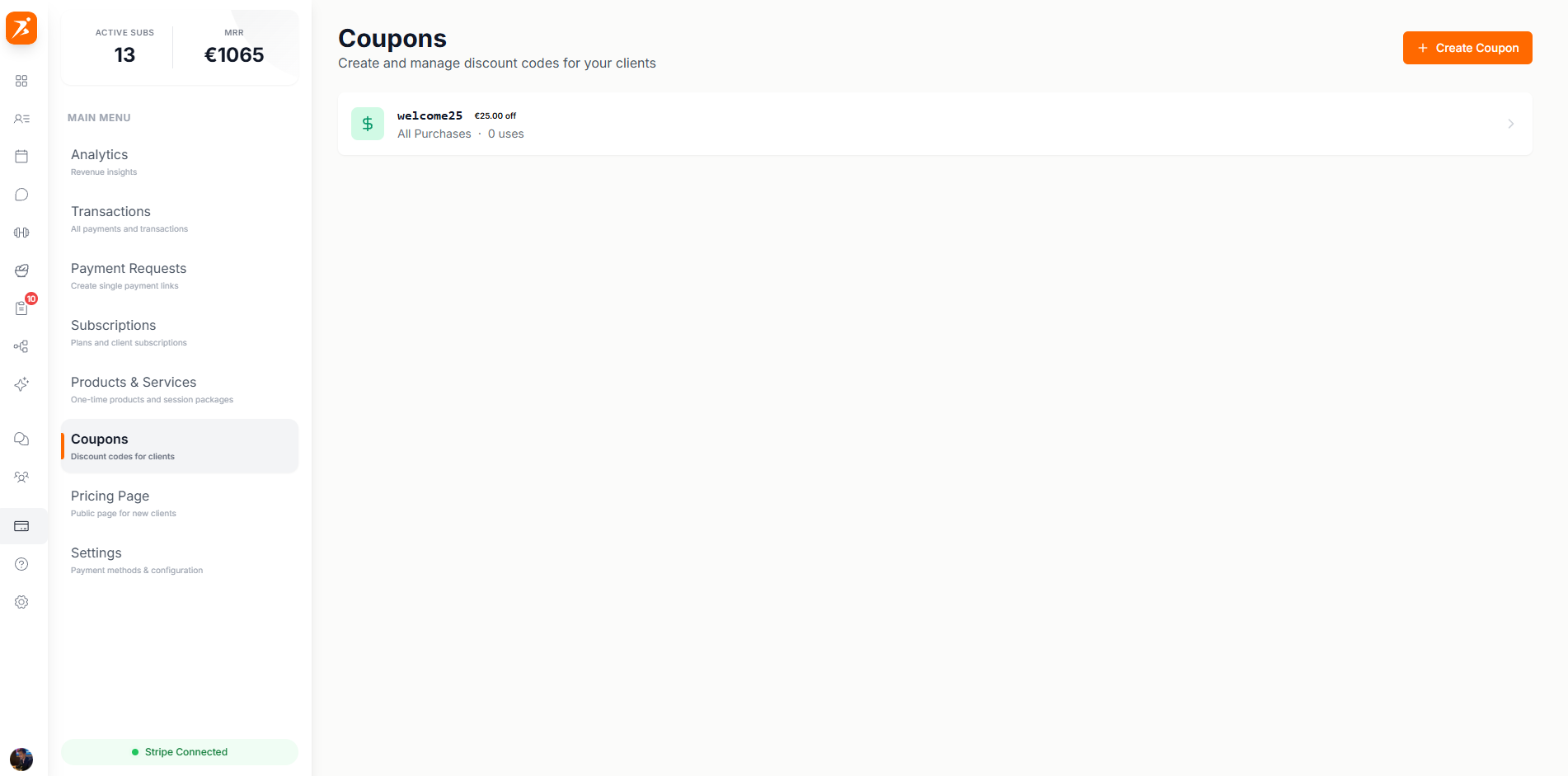 Coupons overview list