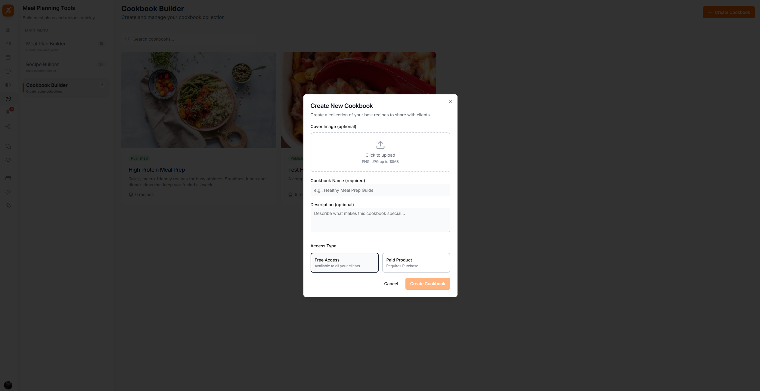 Create cookbook dialog