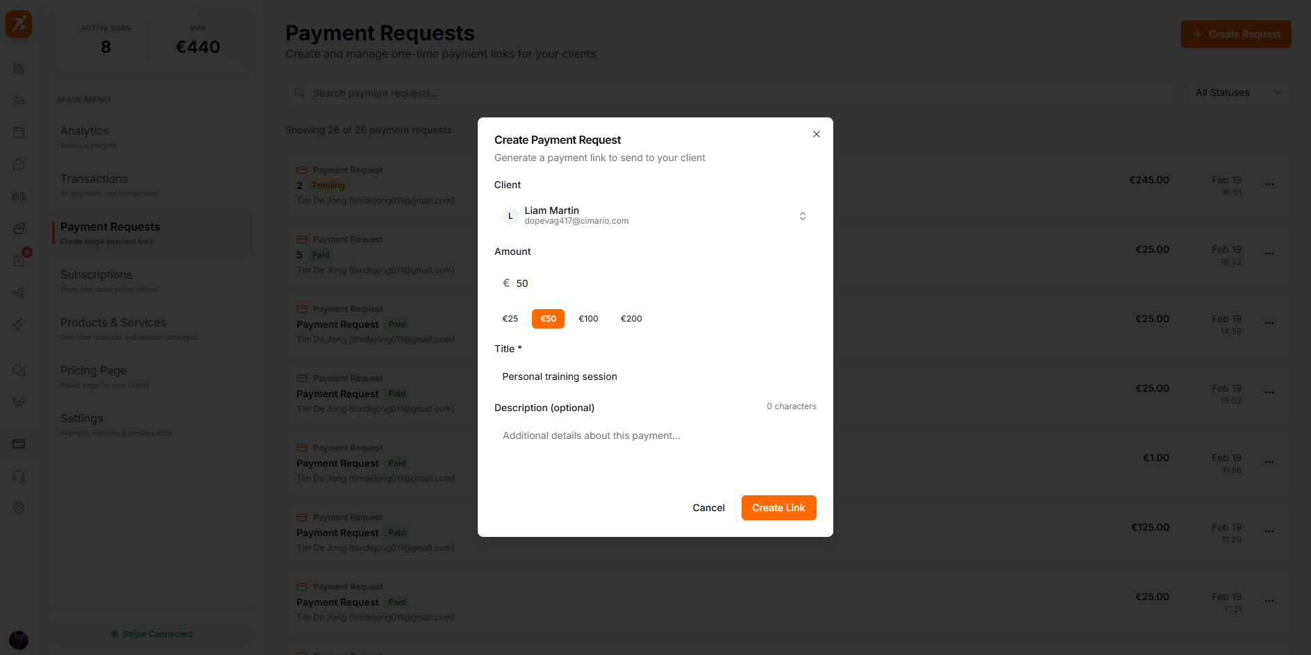 Create payment request form