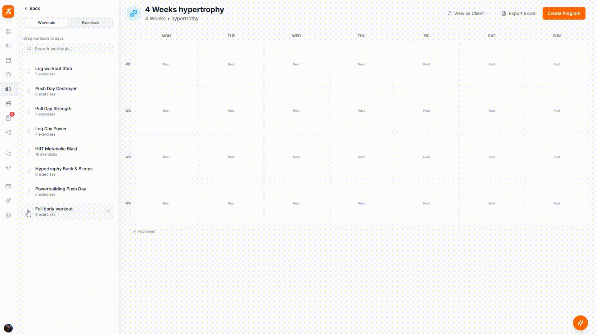 Drag and drop workout to calendar