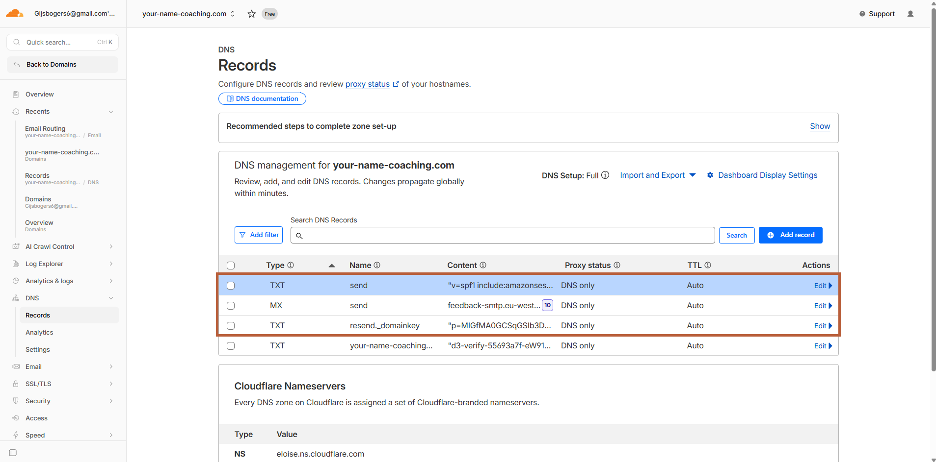 Adding CNAME record in Cloudflare DNS panel