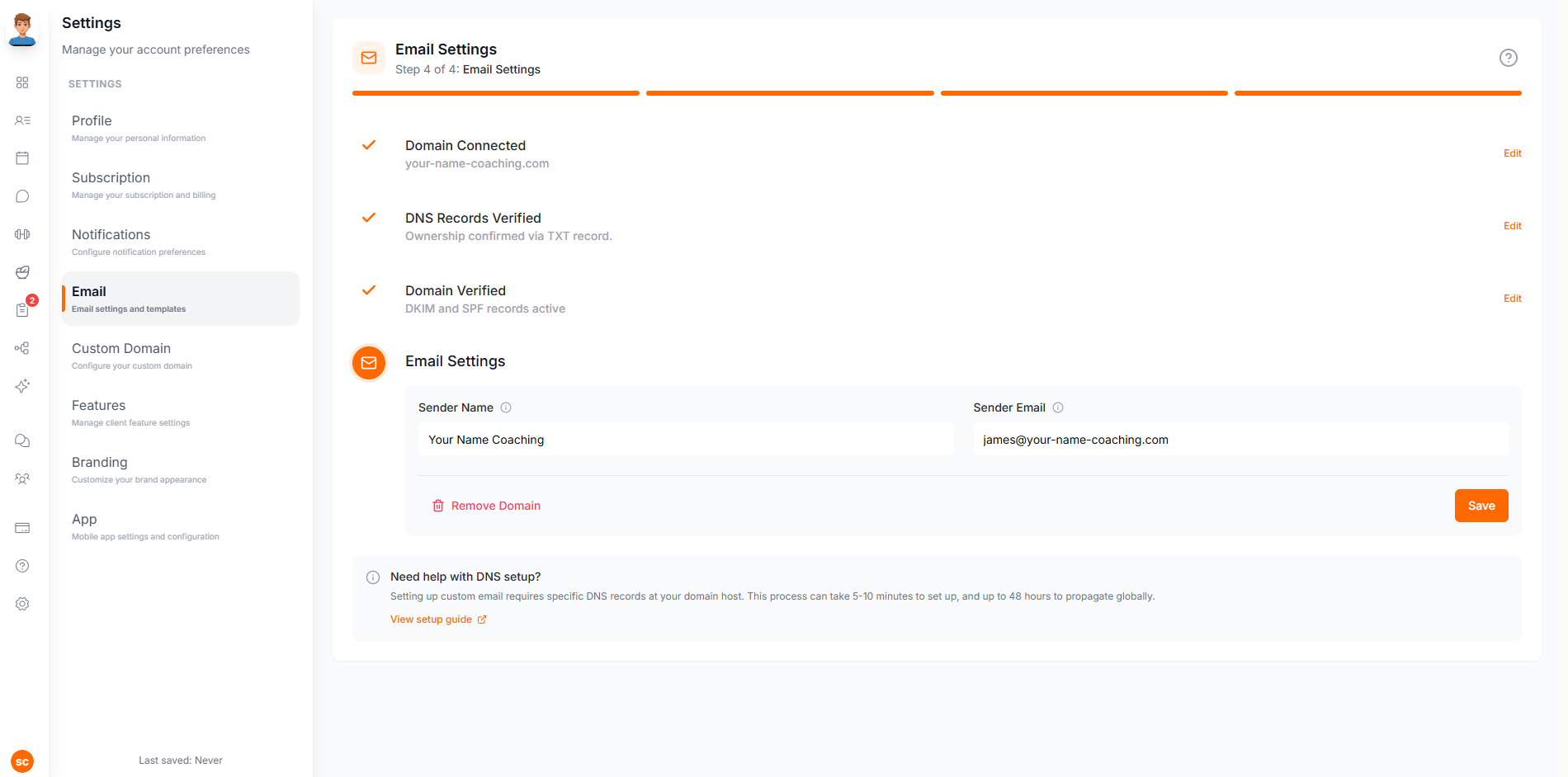 Sender details form in Scraler