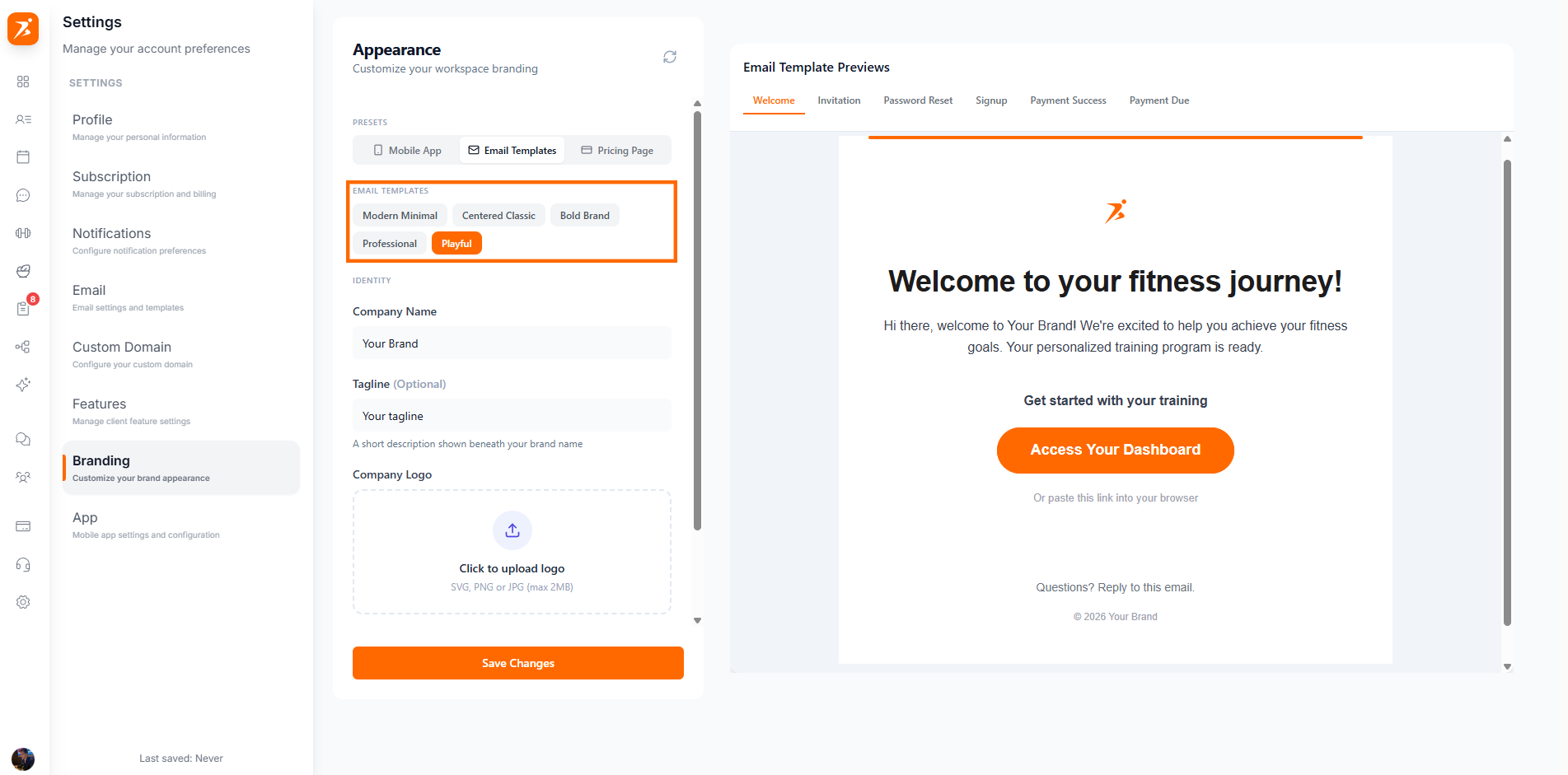 Email design presets