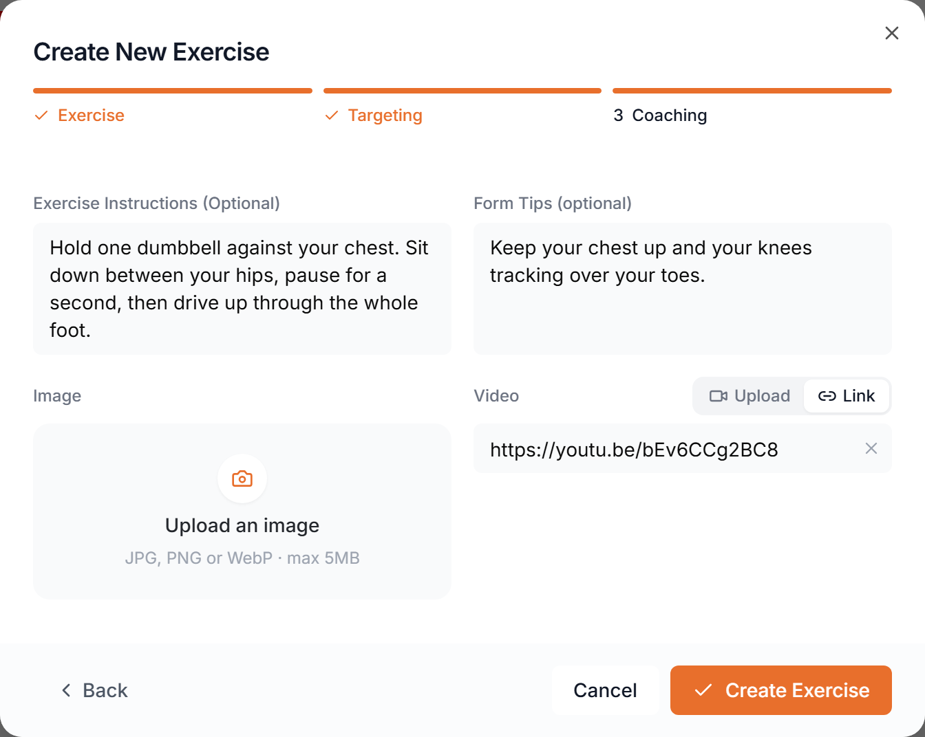 Step 3: instructions, form tips, image and video