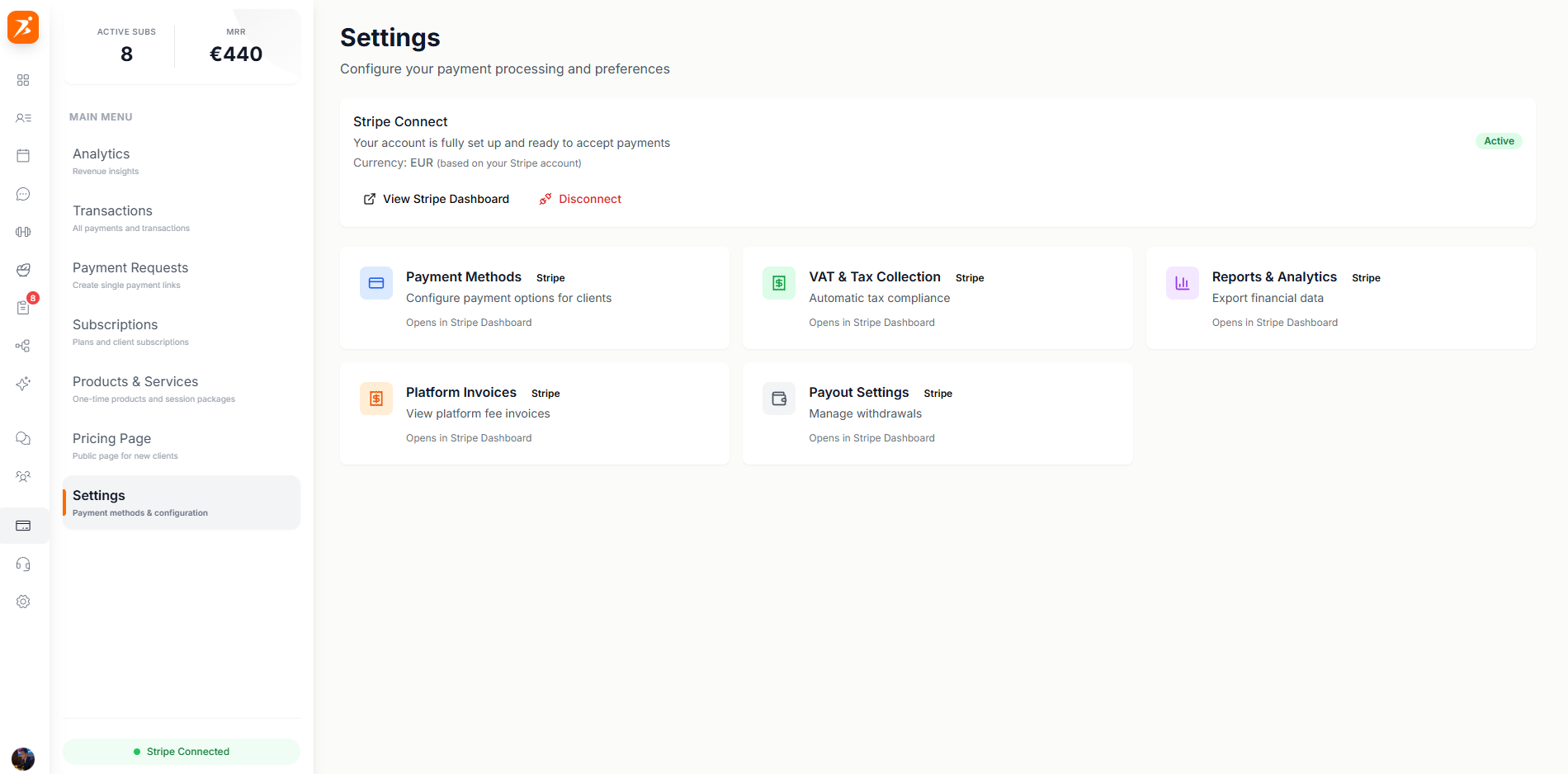 Finance settings tab