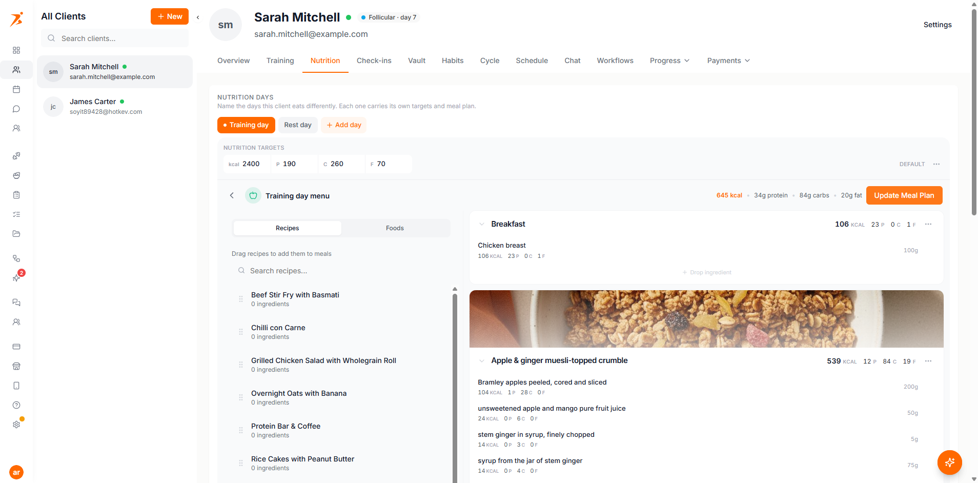 A meal plan built in the Fixed layout