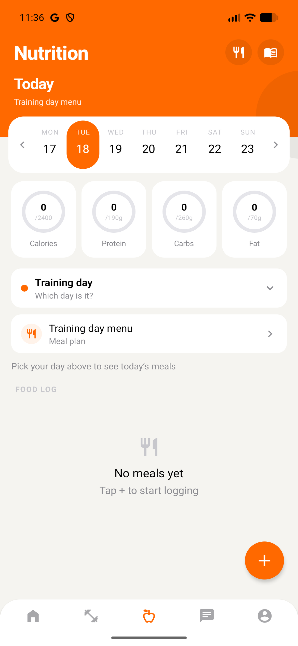 A client's fixed nutrition view
