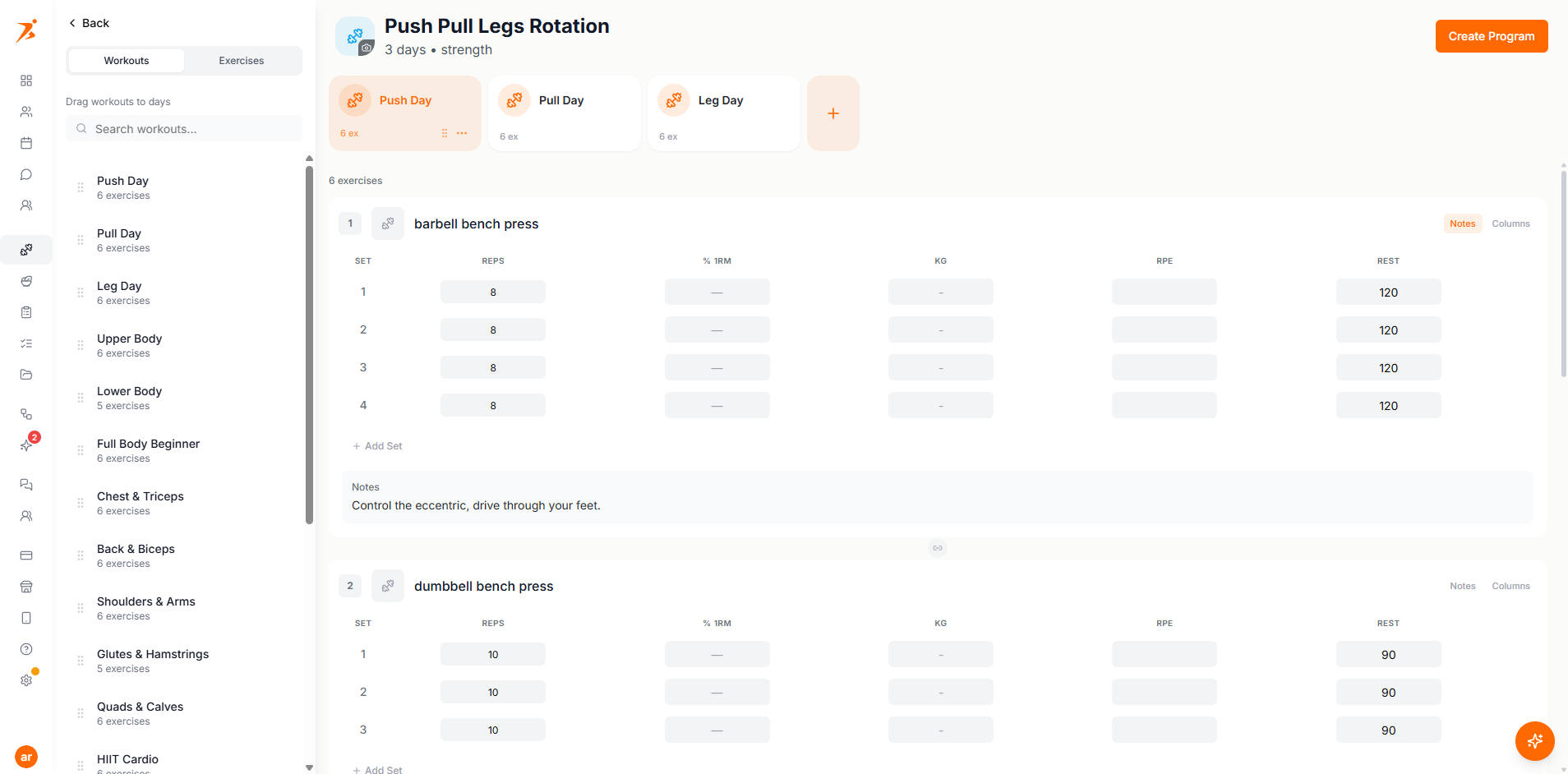 Building a fixed program in the plan builder