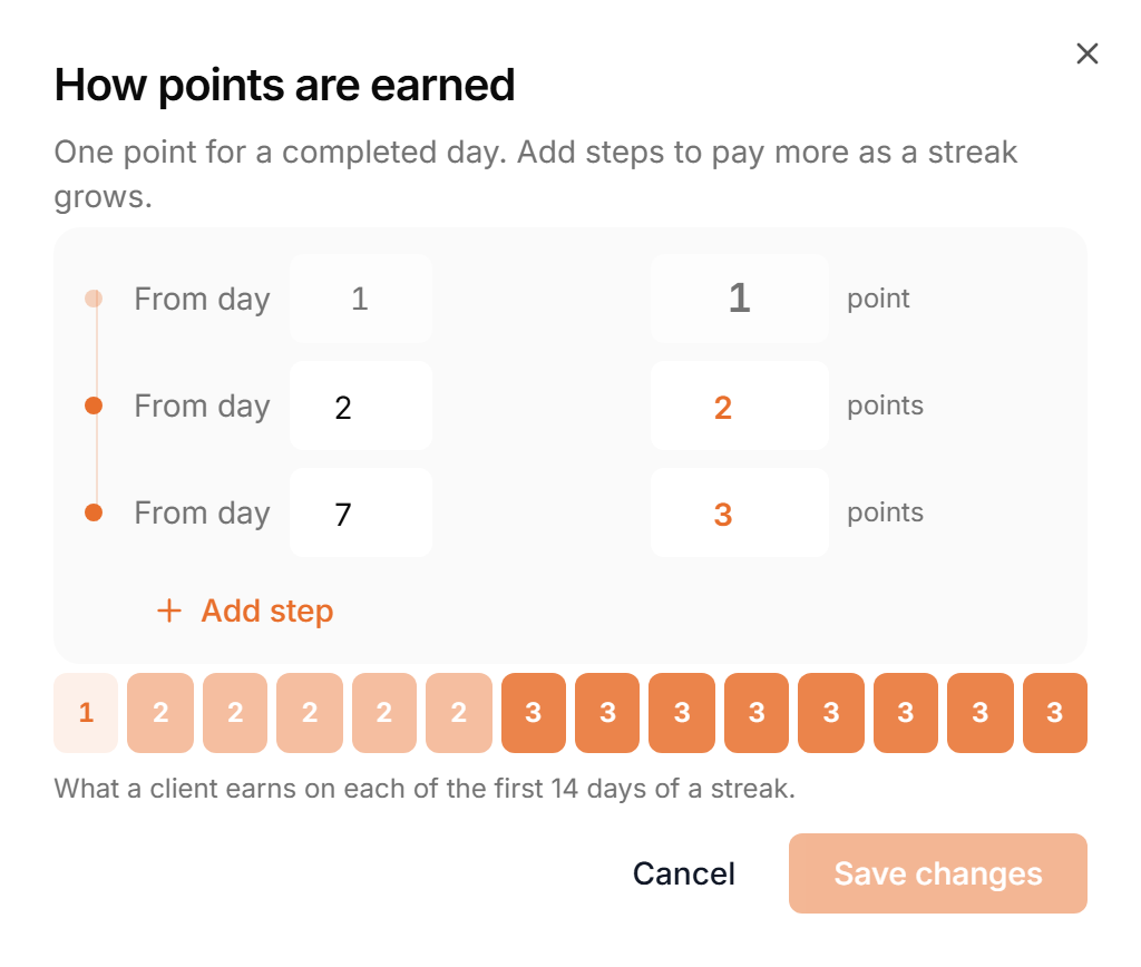 The How points are earned dialog with two steps and a 14 day preview