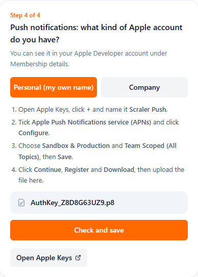 Create a push notification key