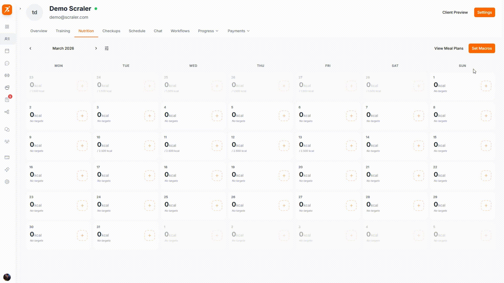 Setting macro targets for a week
