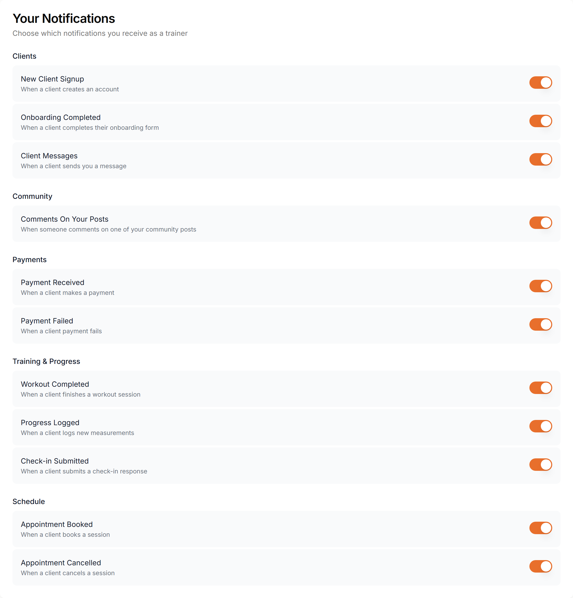 Your Notifications card with one switch per event