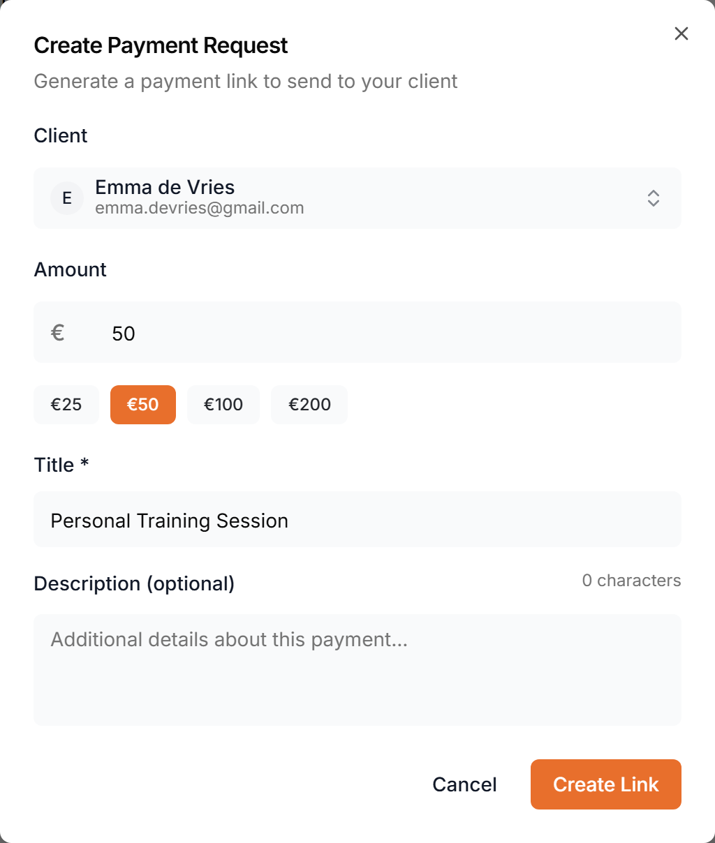 The Create Payment Request dialog