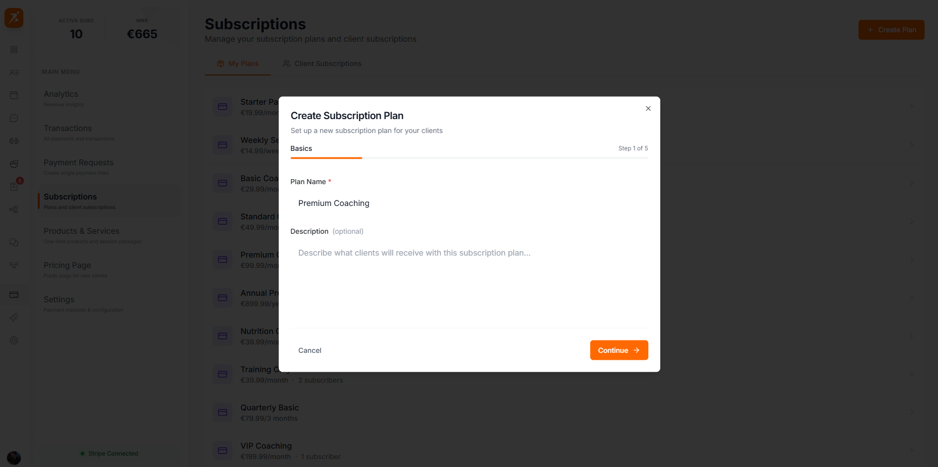 5-step plan creation wizard
