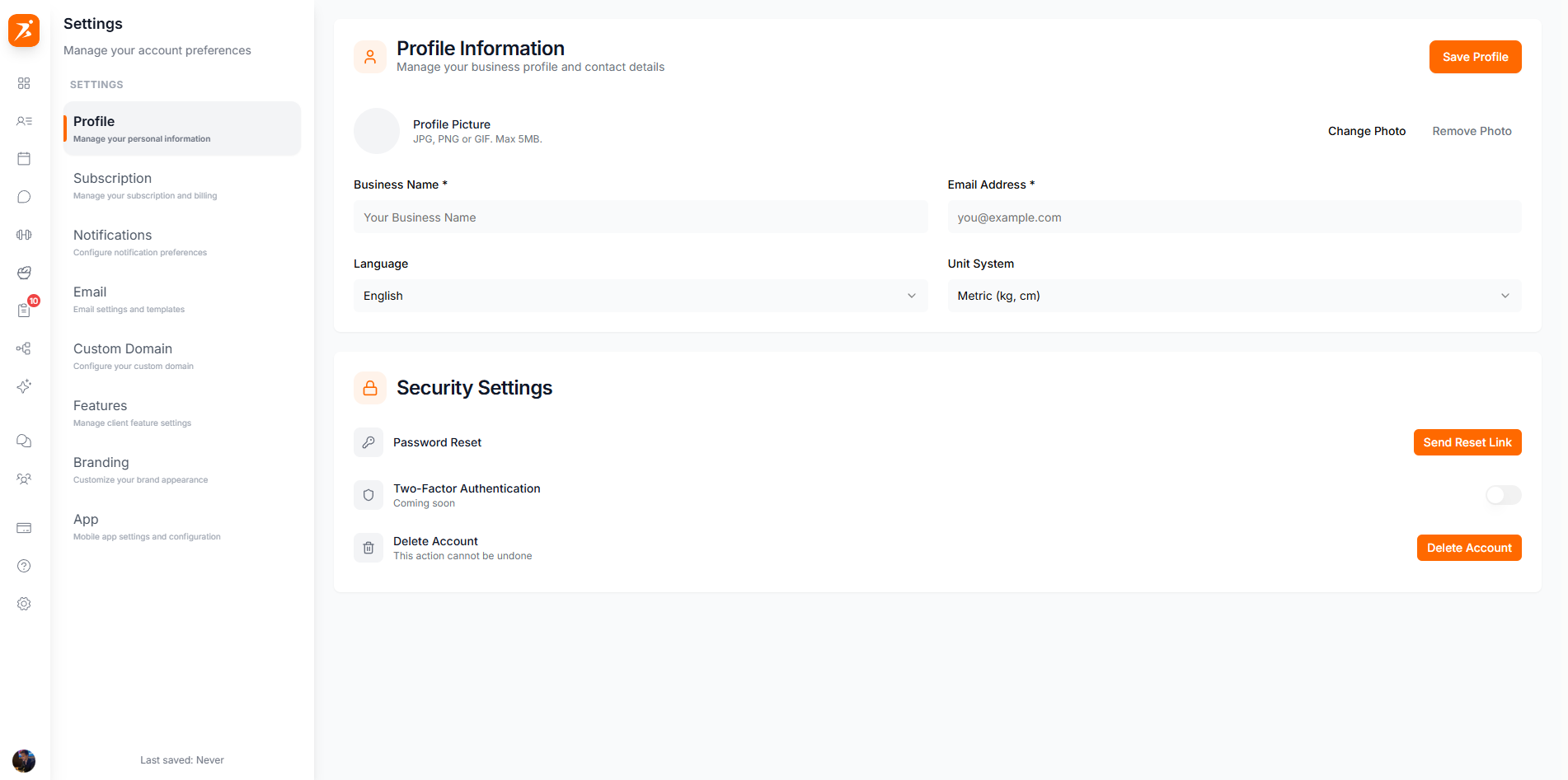 Trainer profile settings