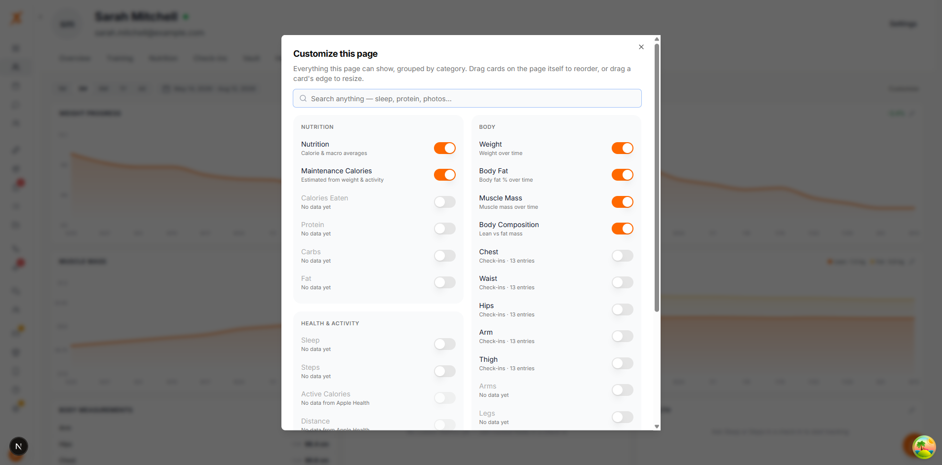 Customize progress overview