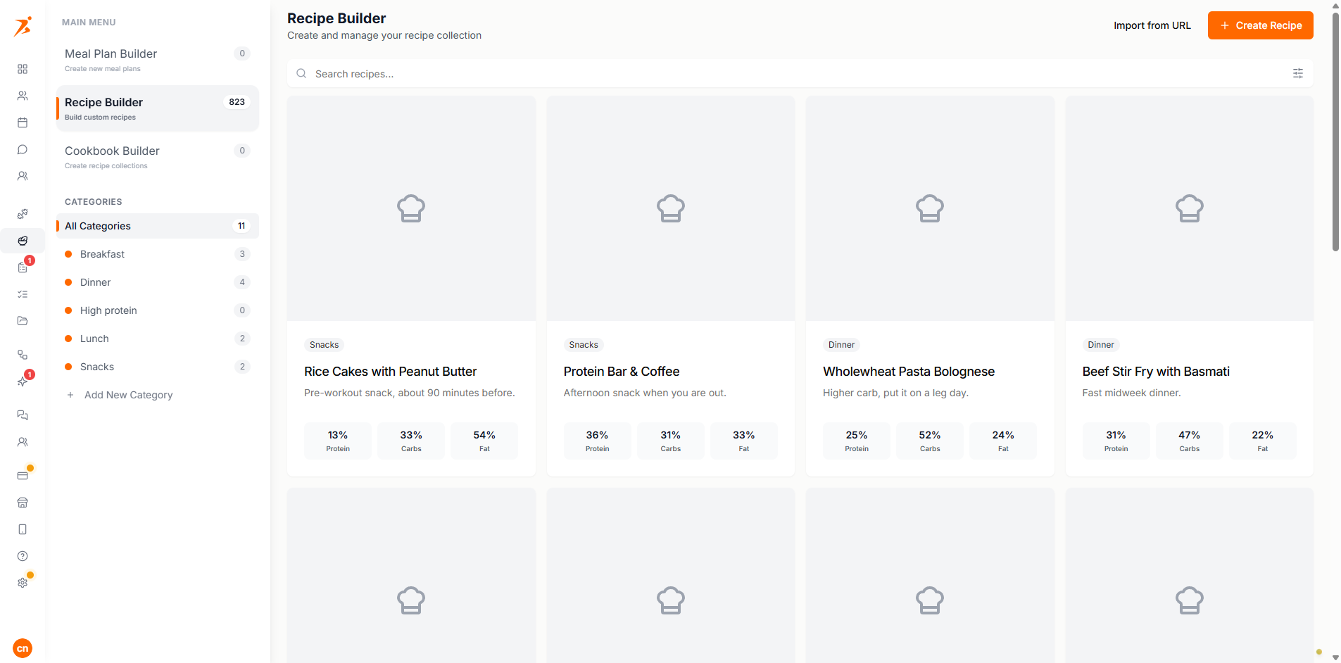Recipe categories
