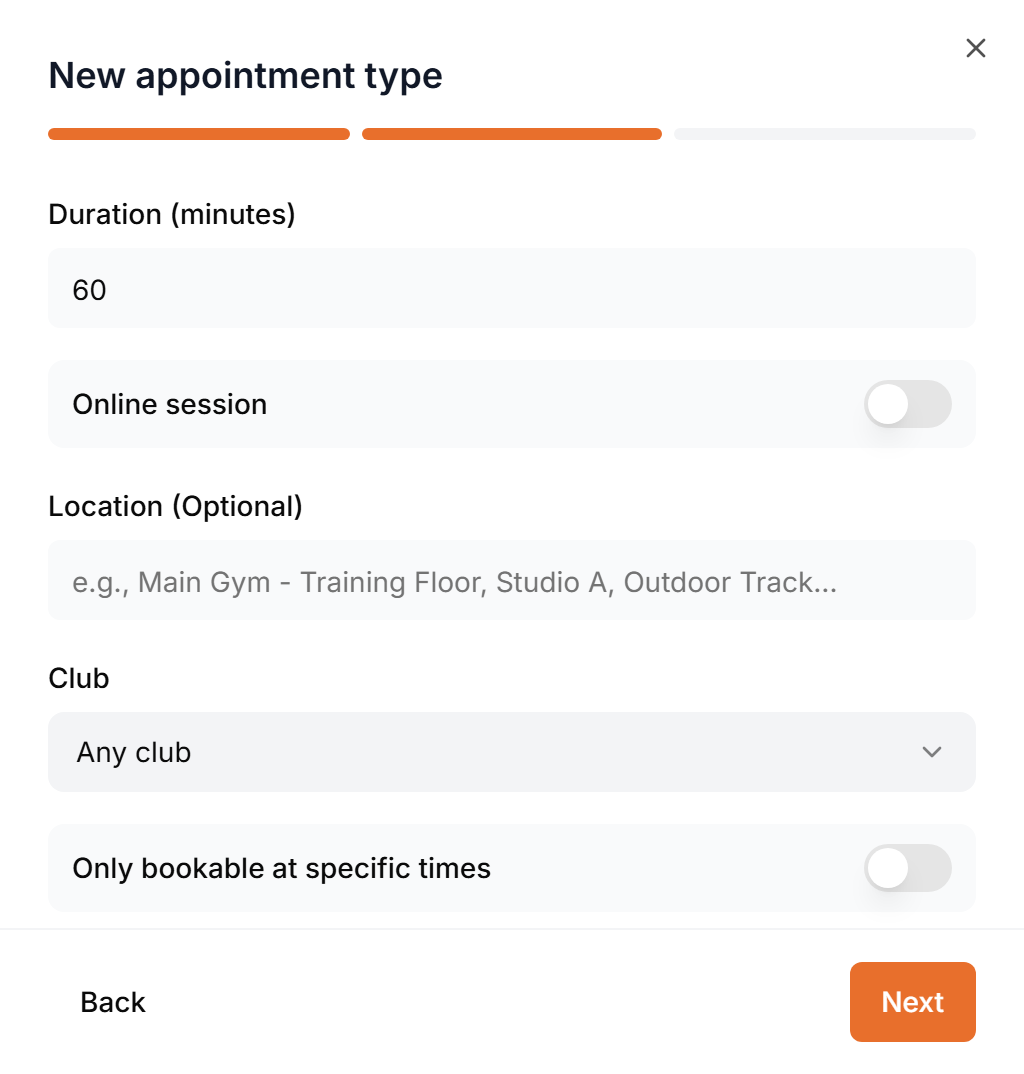The second step of a new appointment type