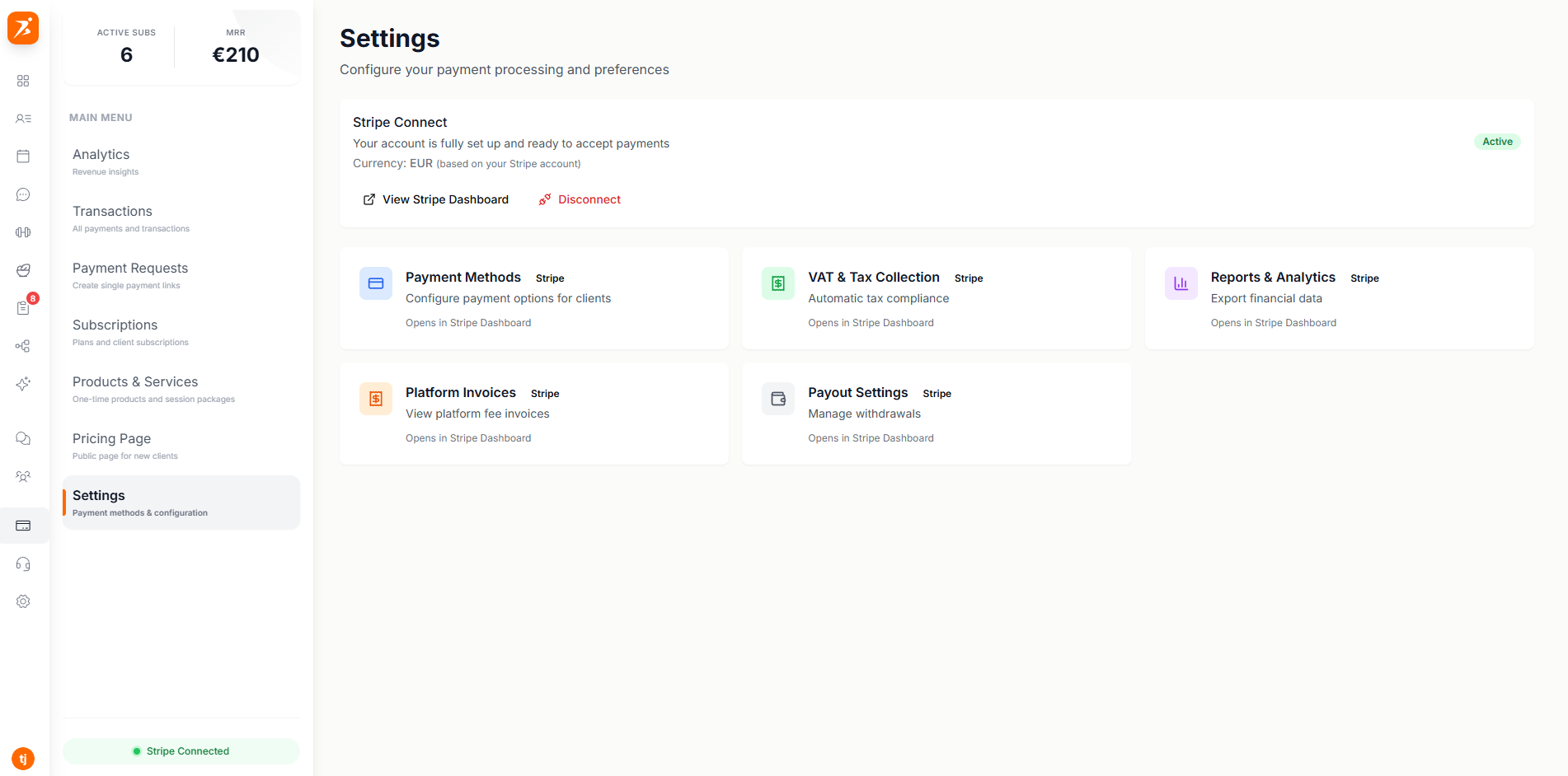 Payment methods available to clients