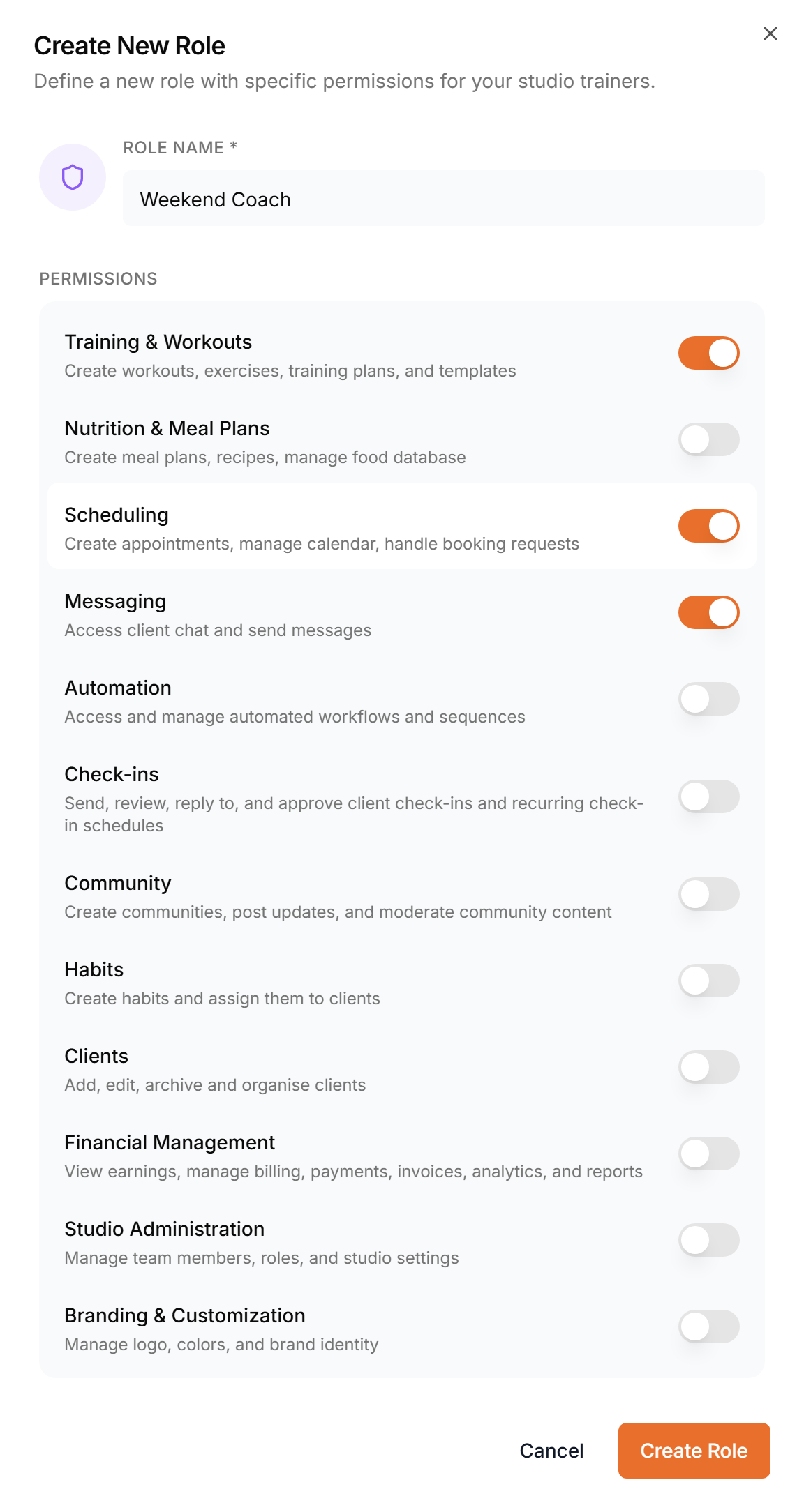 The Edit Role dialog with the permission switches