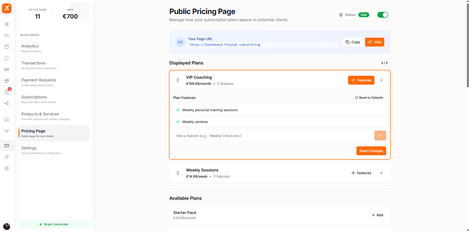 Individual subscription detail