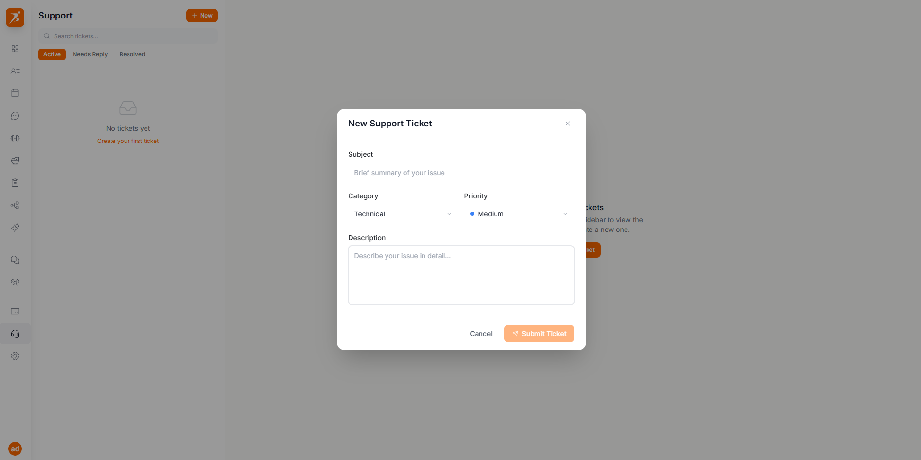 New support ticket form