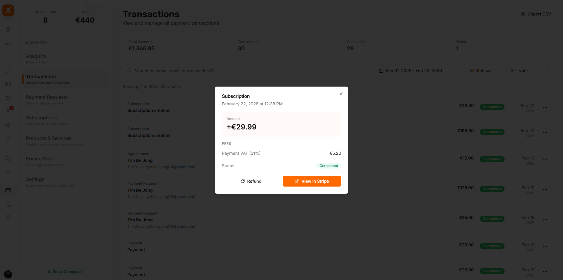 Transaction detail modal